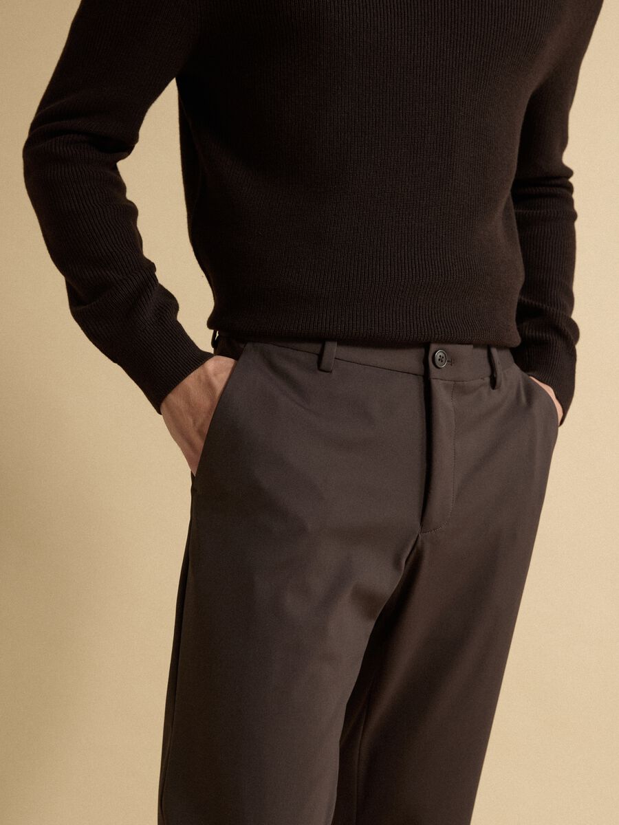 Brown slim-fit formal trousers in 4-way stretch fabric_2