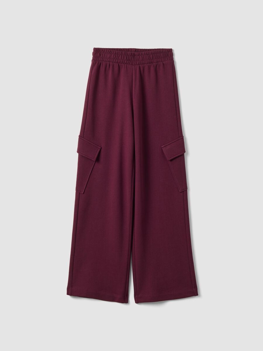 Cal&ccedil;as roxas wide leg em algod&atilde;o puro com bolsos cargo_0