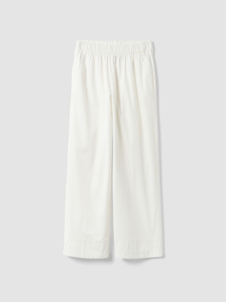 White cotton stretch straight jogger trousers_4