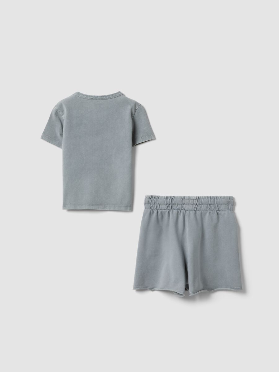 Grey stretch cotton set with T-shirt and shorts_1