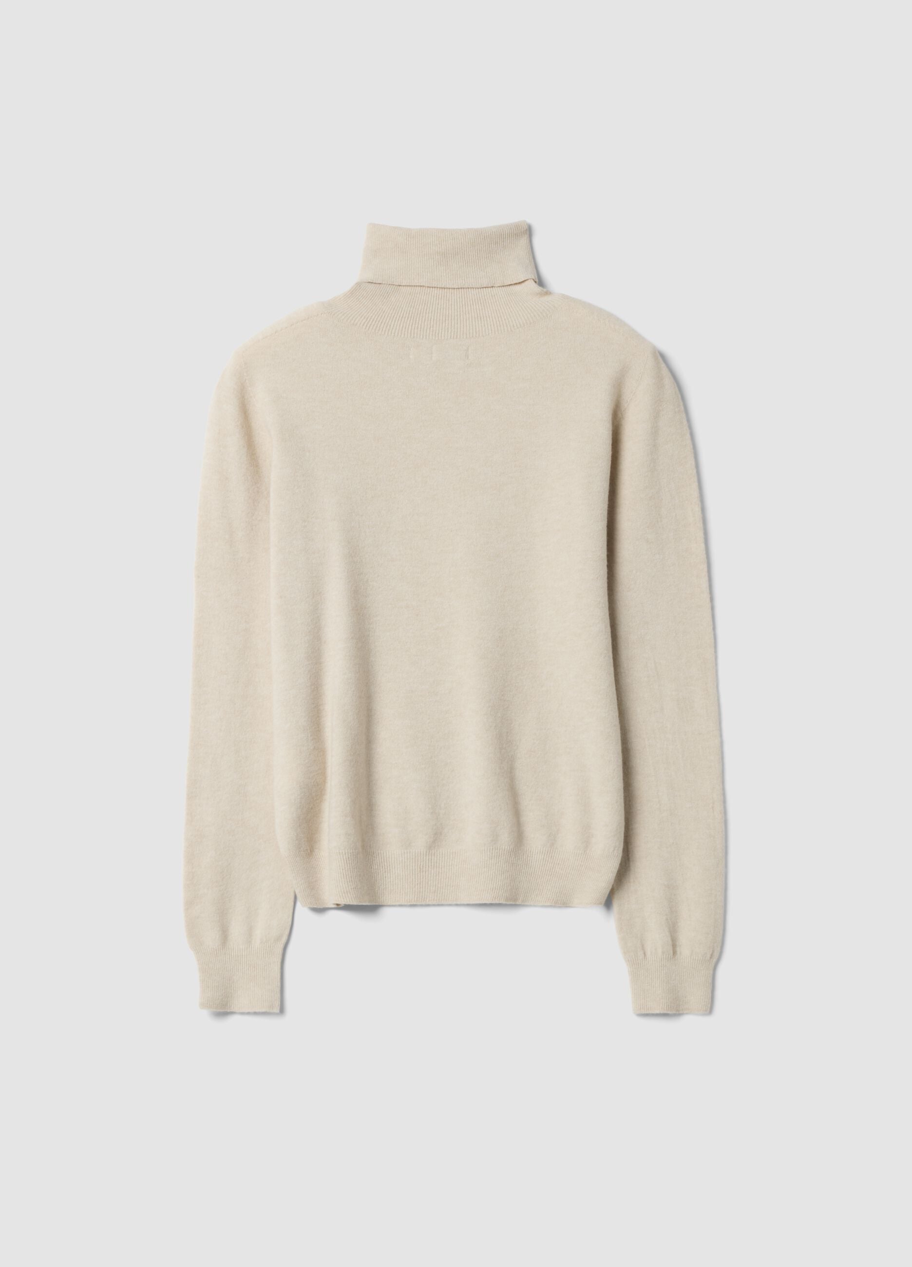 Beiger Rollkragenpullover aus Viskose-Wollmix, Regular Fit