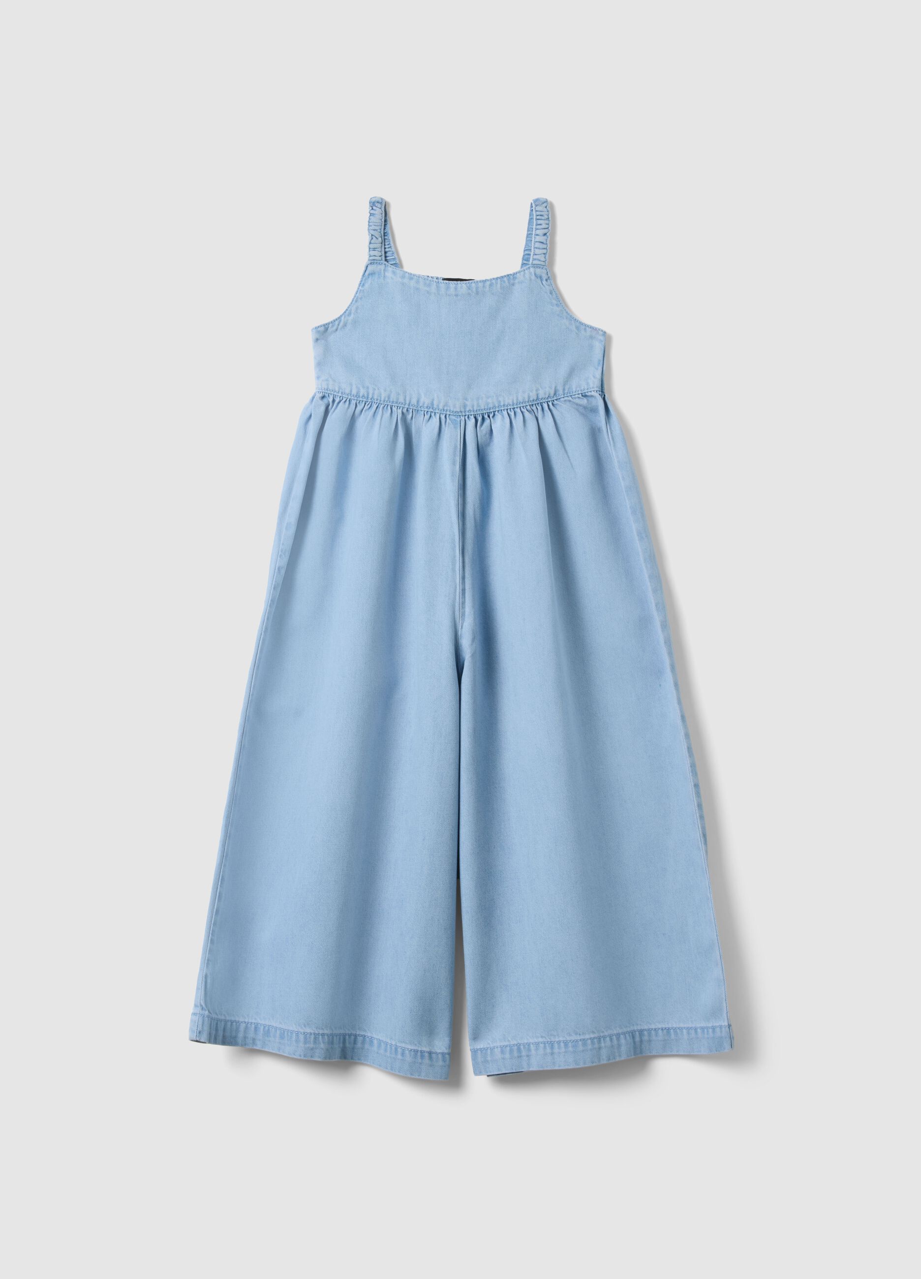Salopette in misto cotone denim azzurro da bambina regular fit