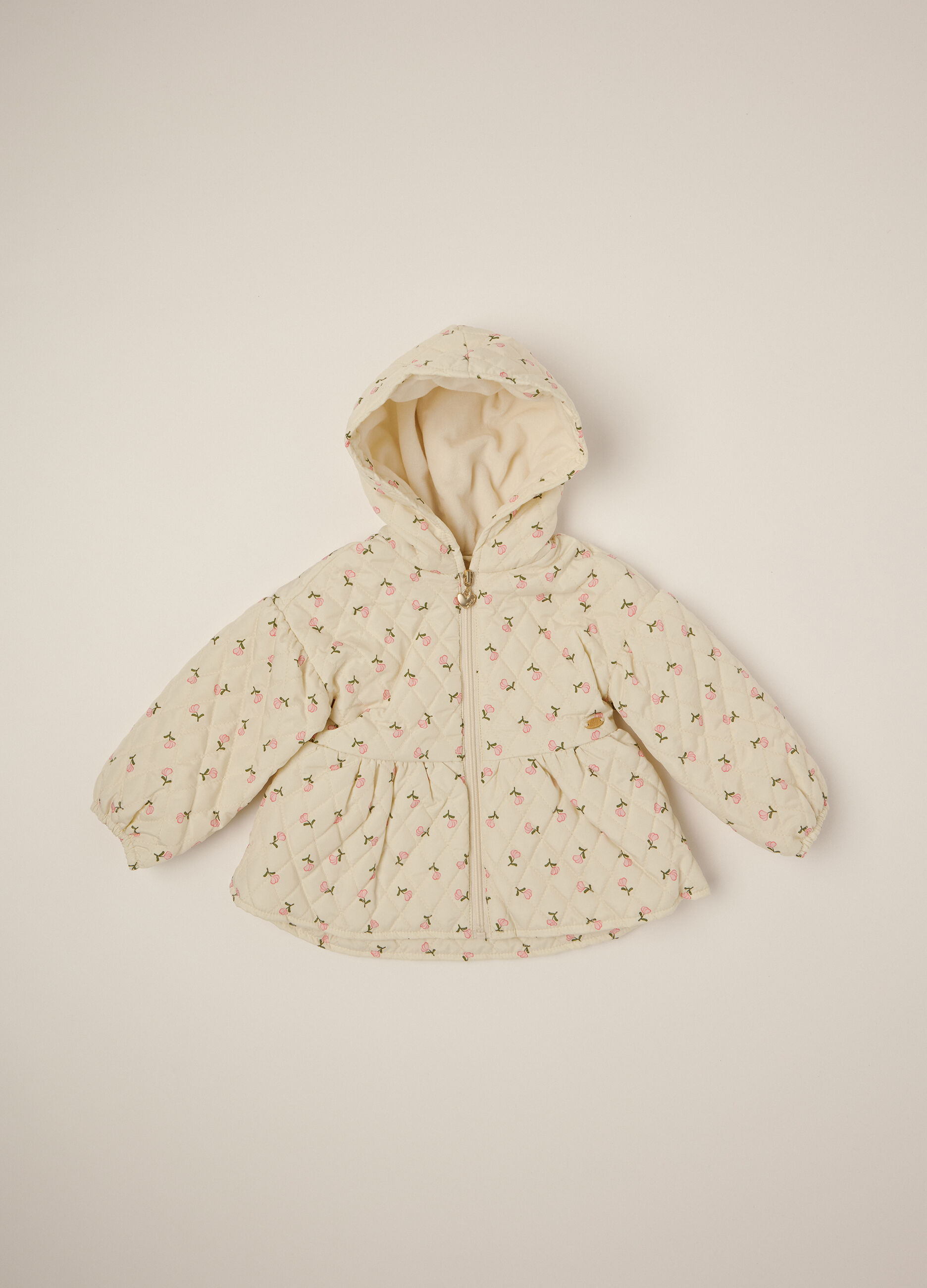 Beige Jacke f&uuml;r Neugeborene mit Blumenmuster