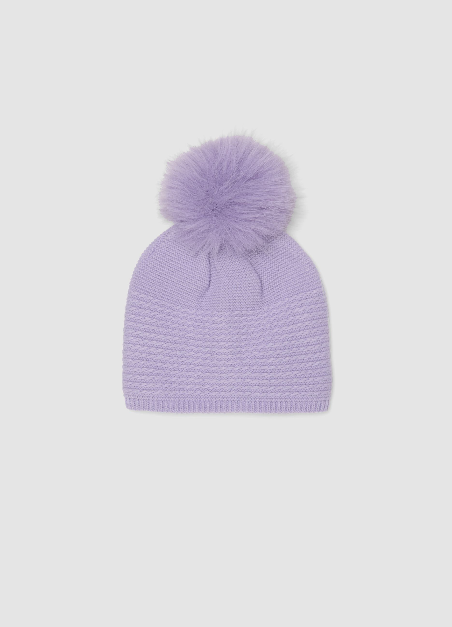 Purple pom‑pom hat
