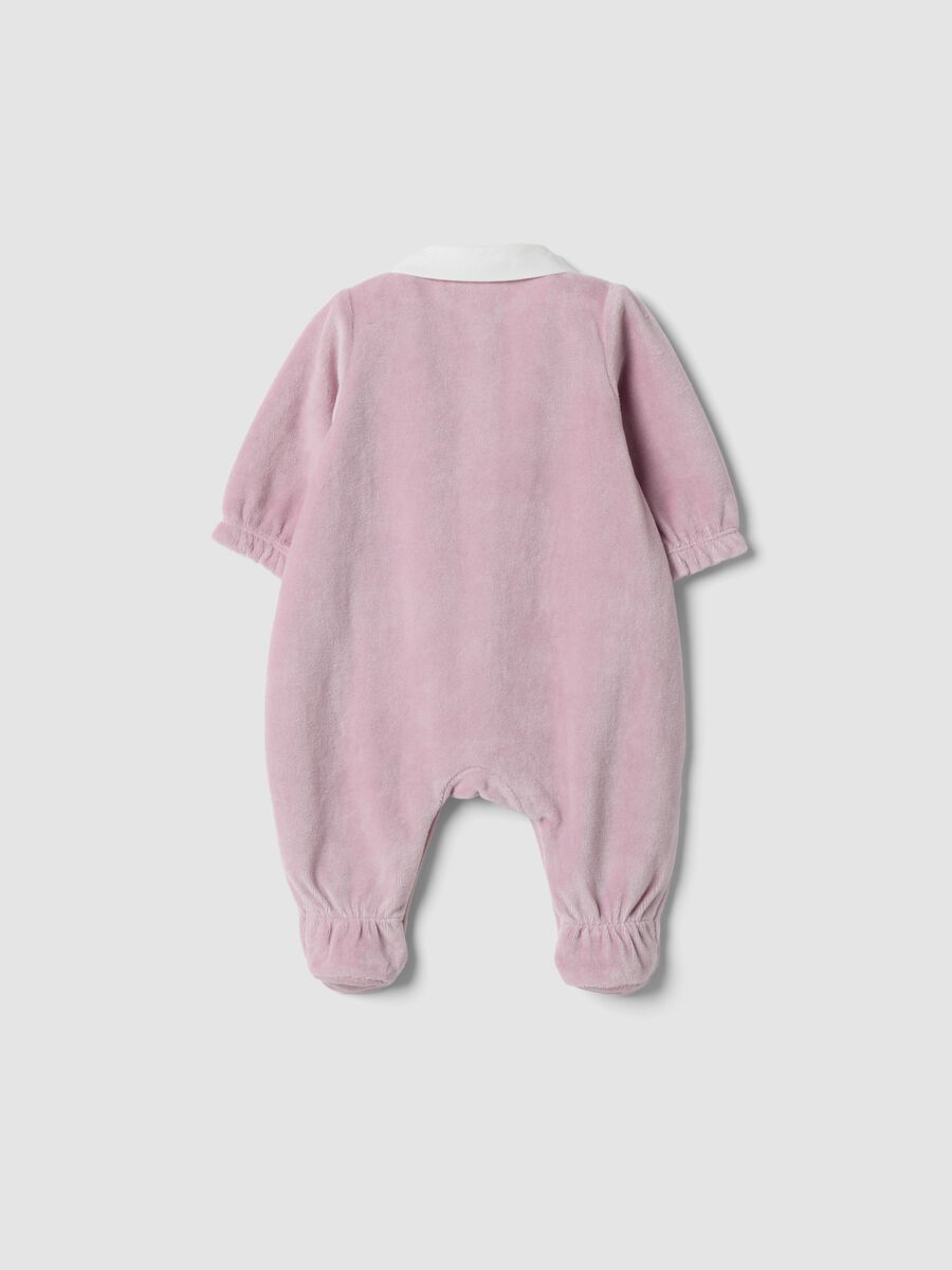 Pink organic cotton-blend baby sleepsuit with feet_1