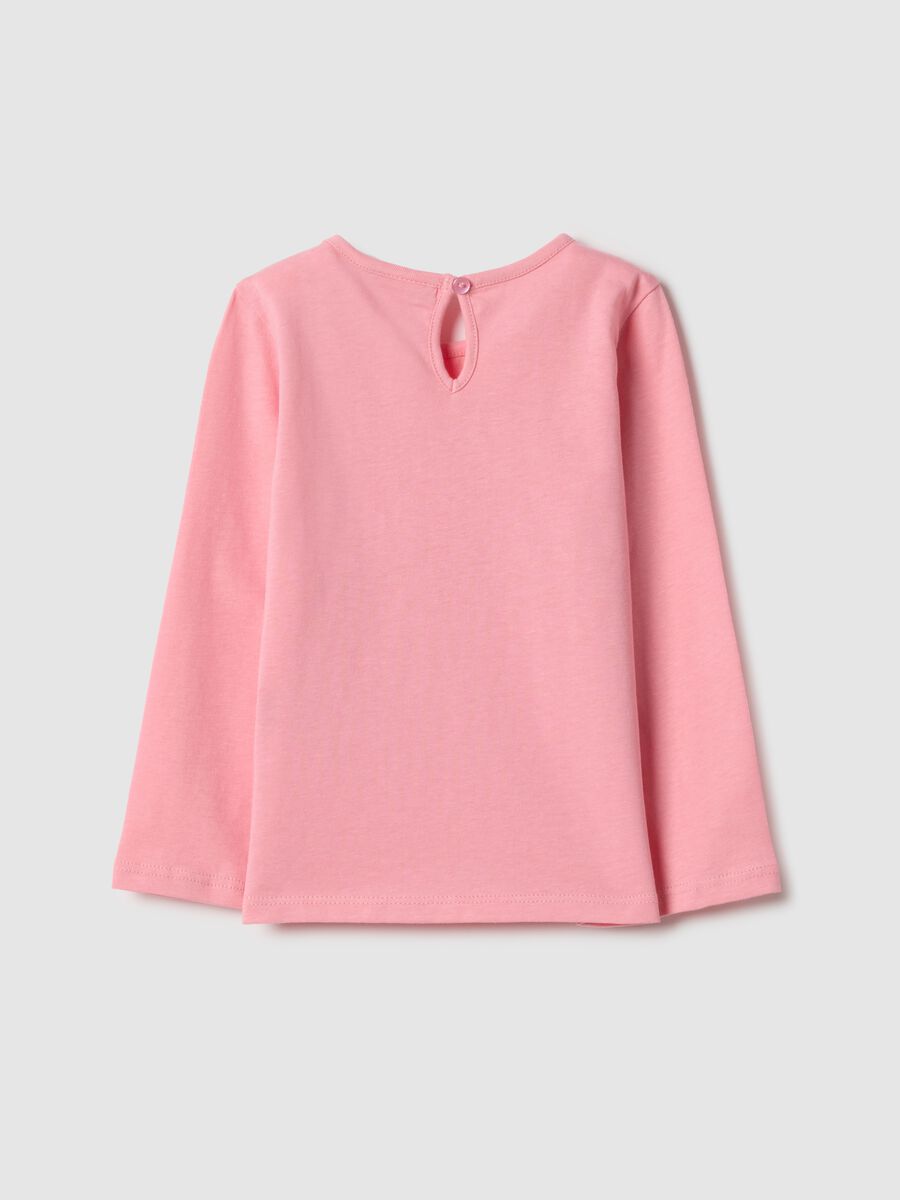 Girls' pink long-sleeve pure cotton top with regular fit and bee design_1