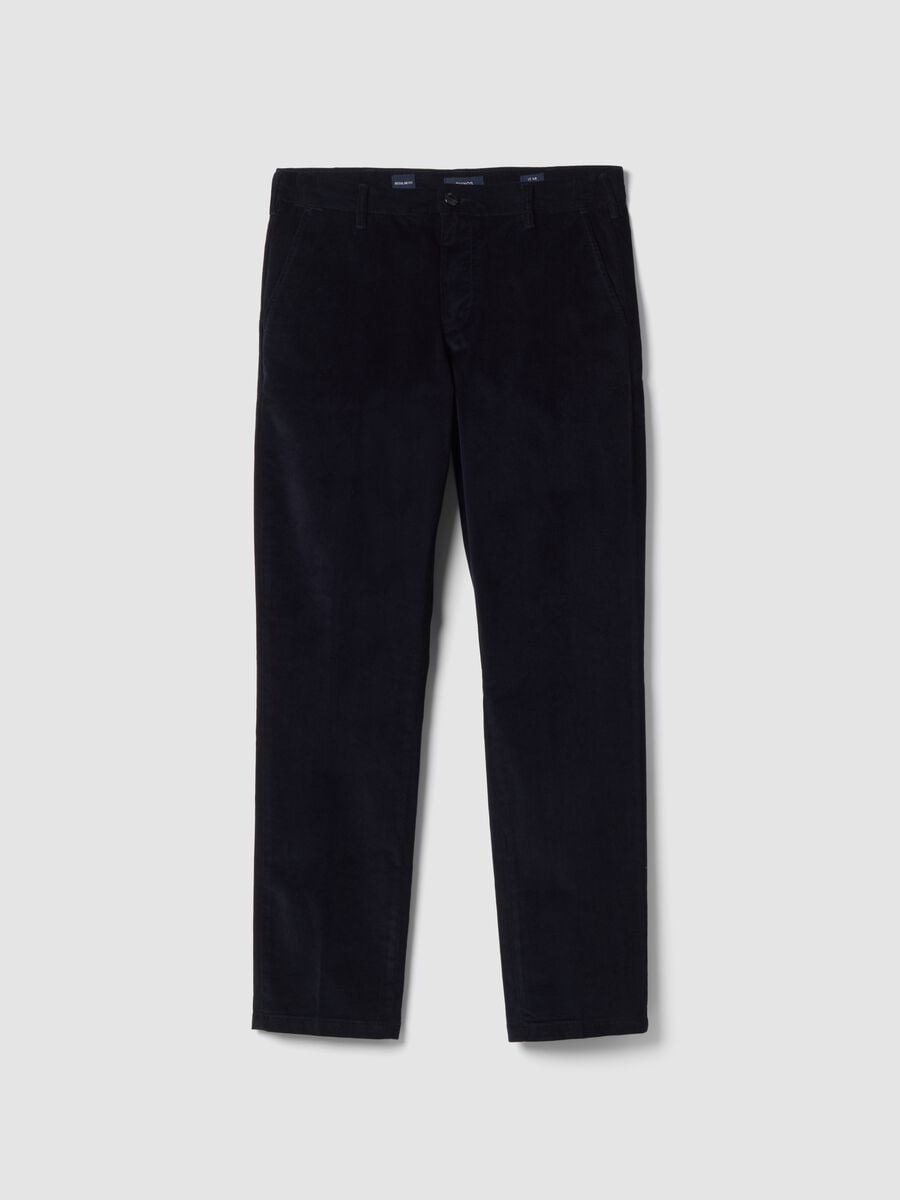 Pantaloni chino blu in cotone elasticizzato_0