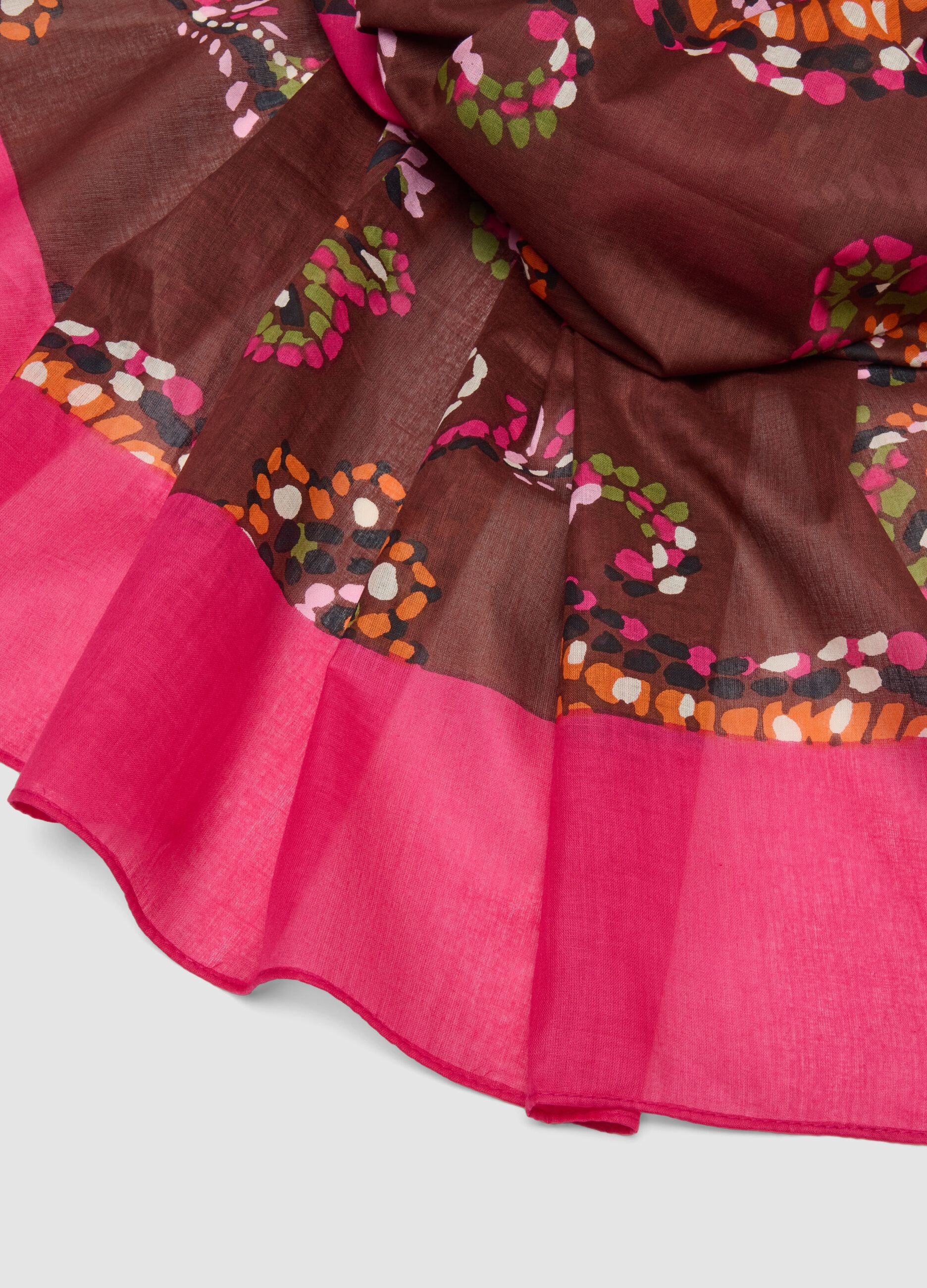 Brown and pink pure cotton floral print scarf