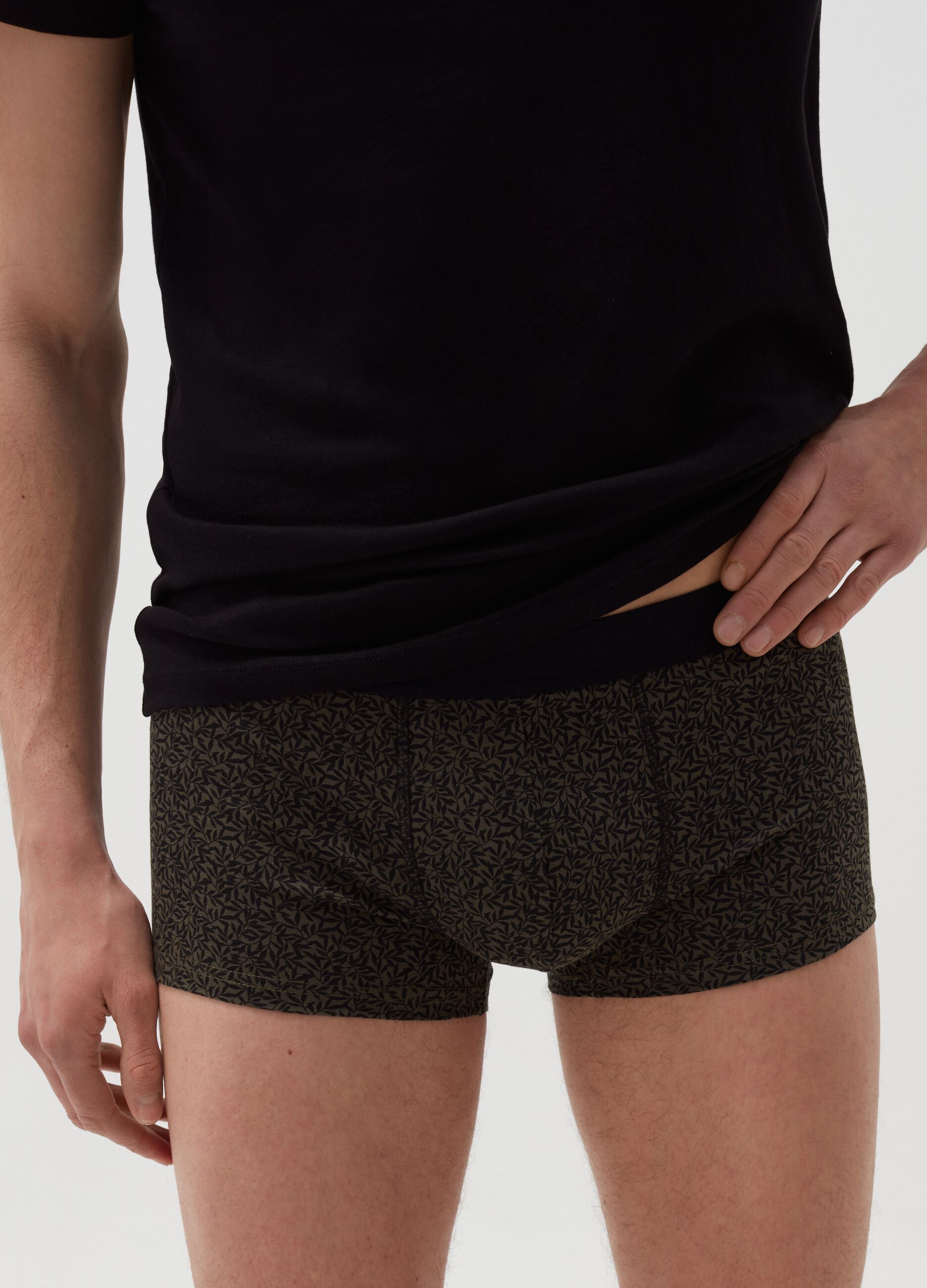 Five-pack cotton boxer shorts with foliage pattern