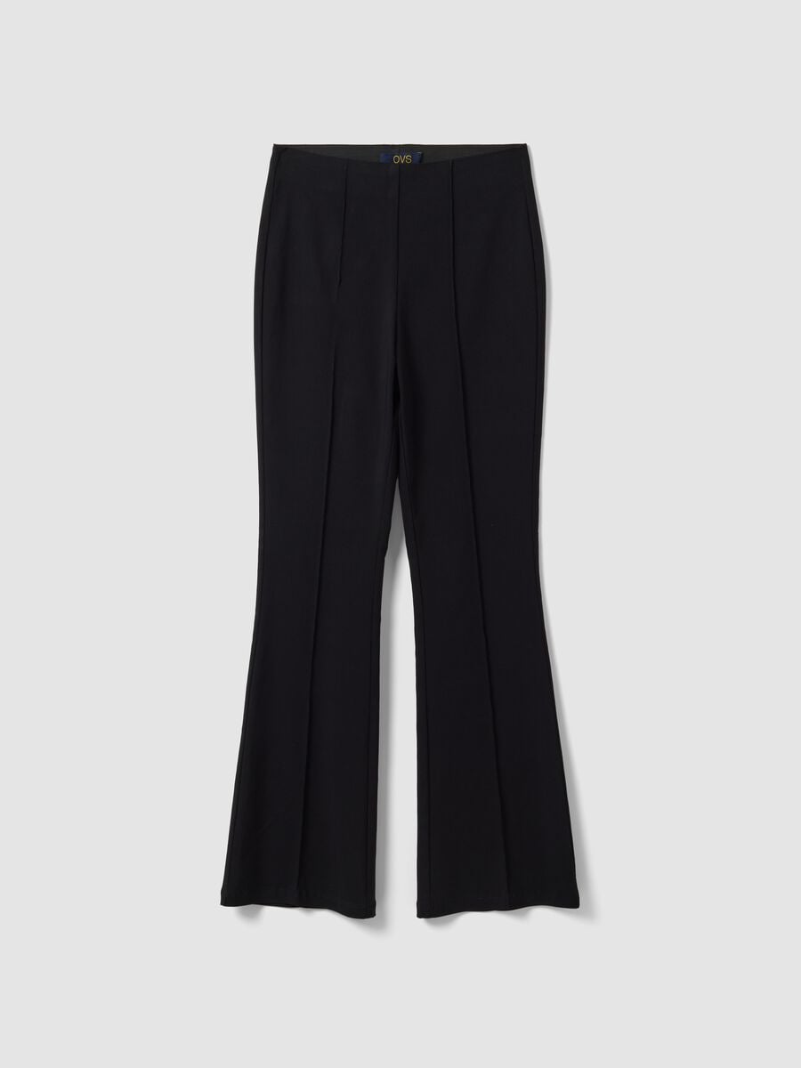 Black flared stretch viscose leggings_4