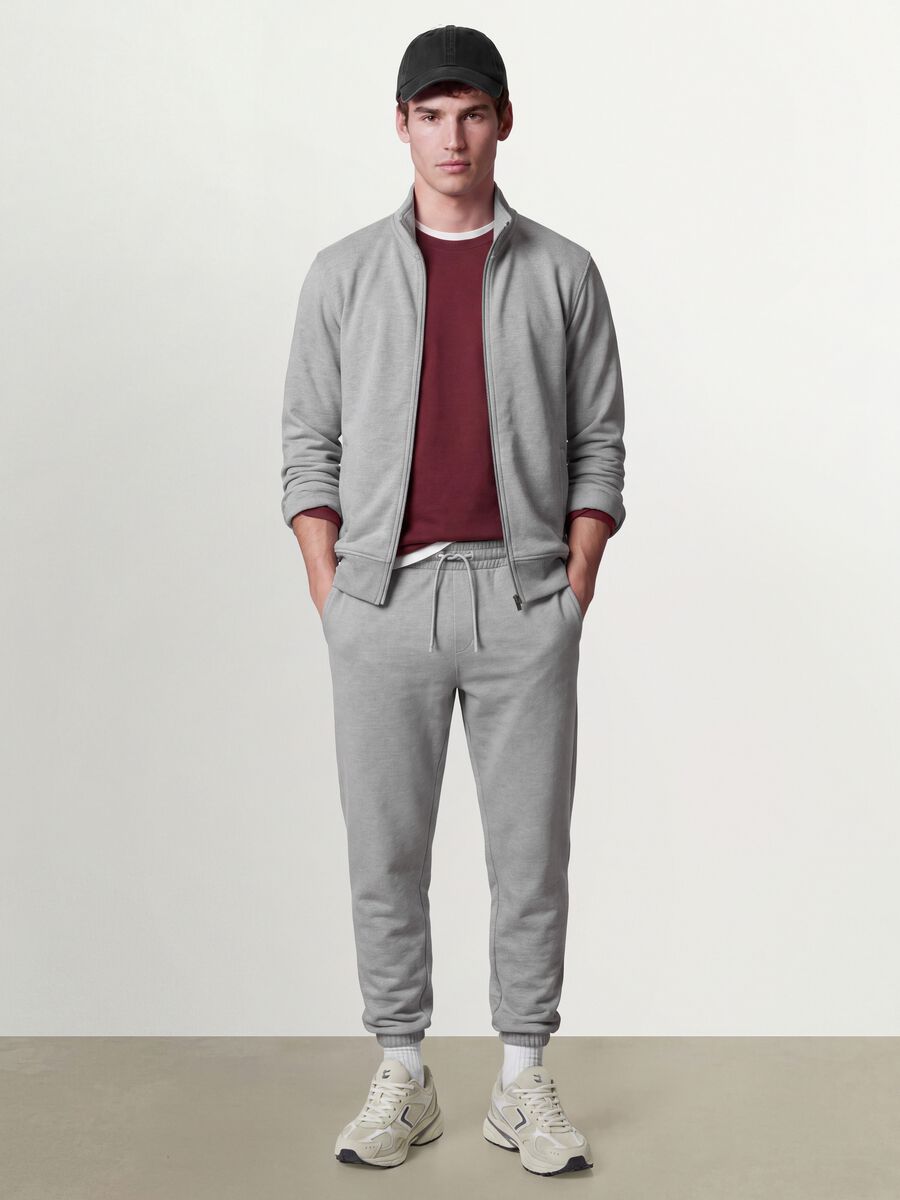 Grey cotton-blend sweatshirt with crew neck and zip, regular fit_2