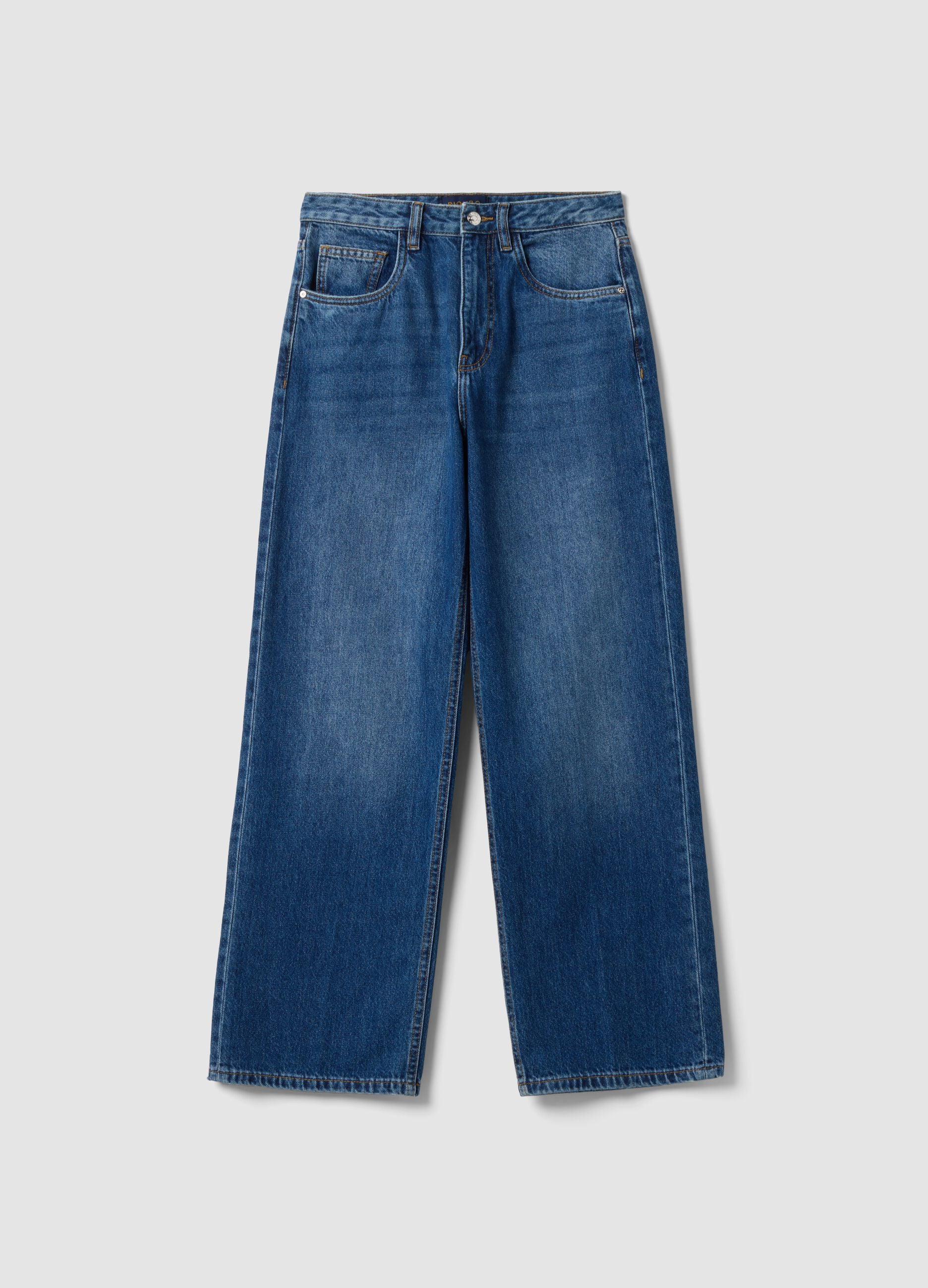 Blue denim straight-fit jeans in pure cotton