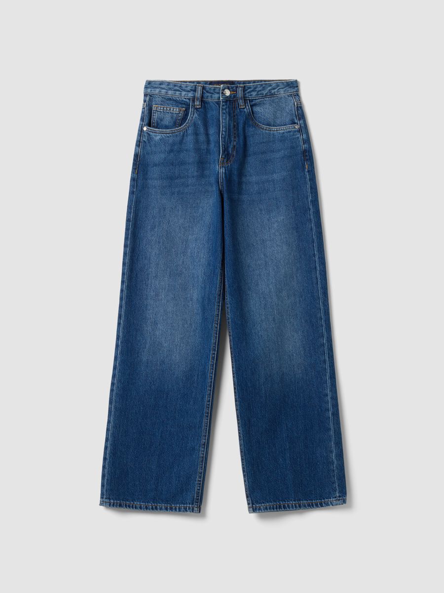 Blue denim straight-fit jeans in pure cotton_4