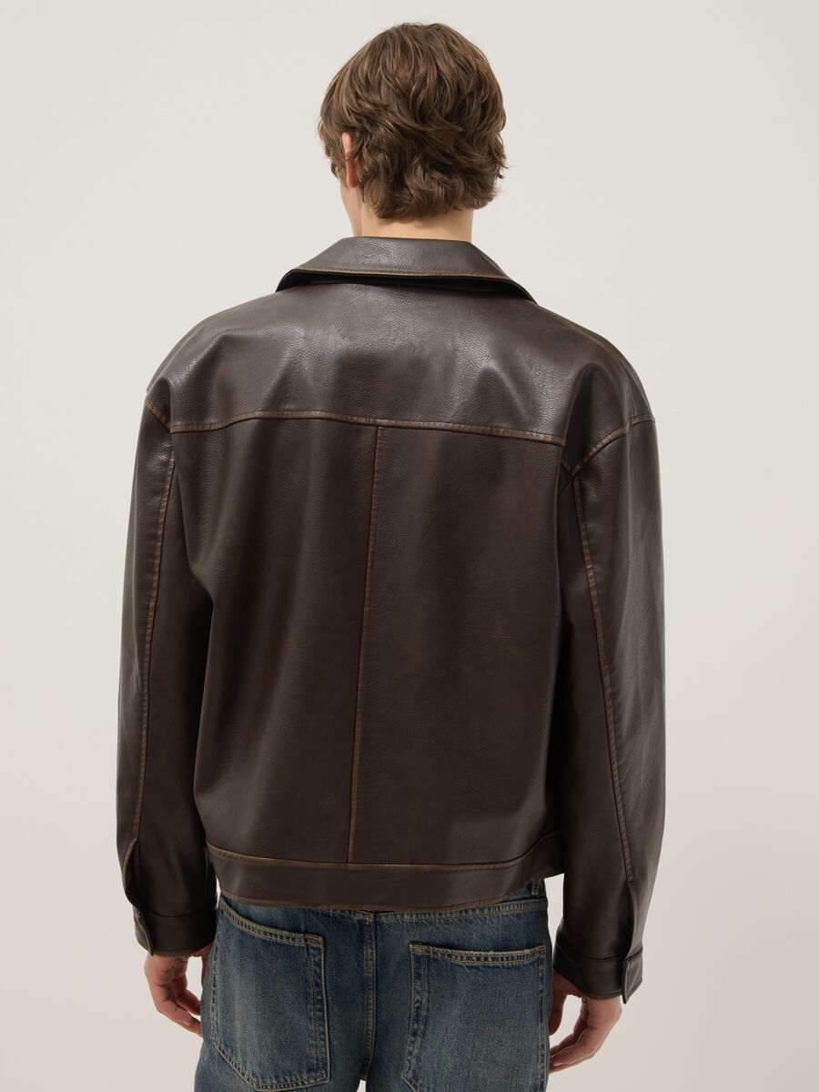 Brown padded oversized jacket with zip_2