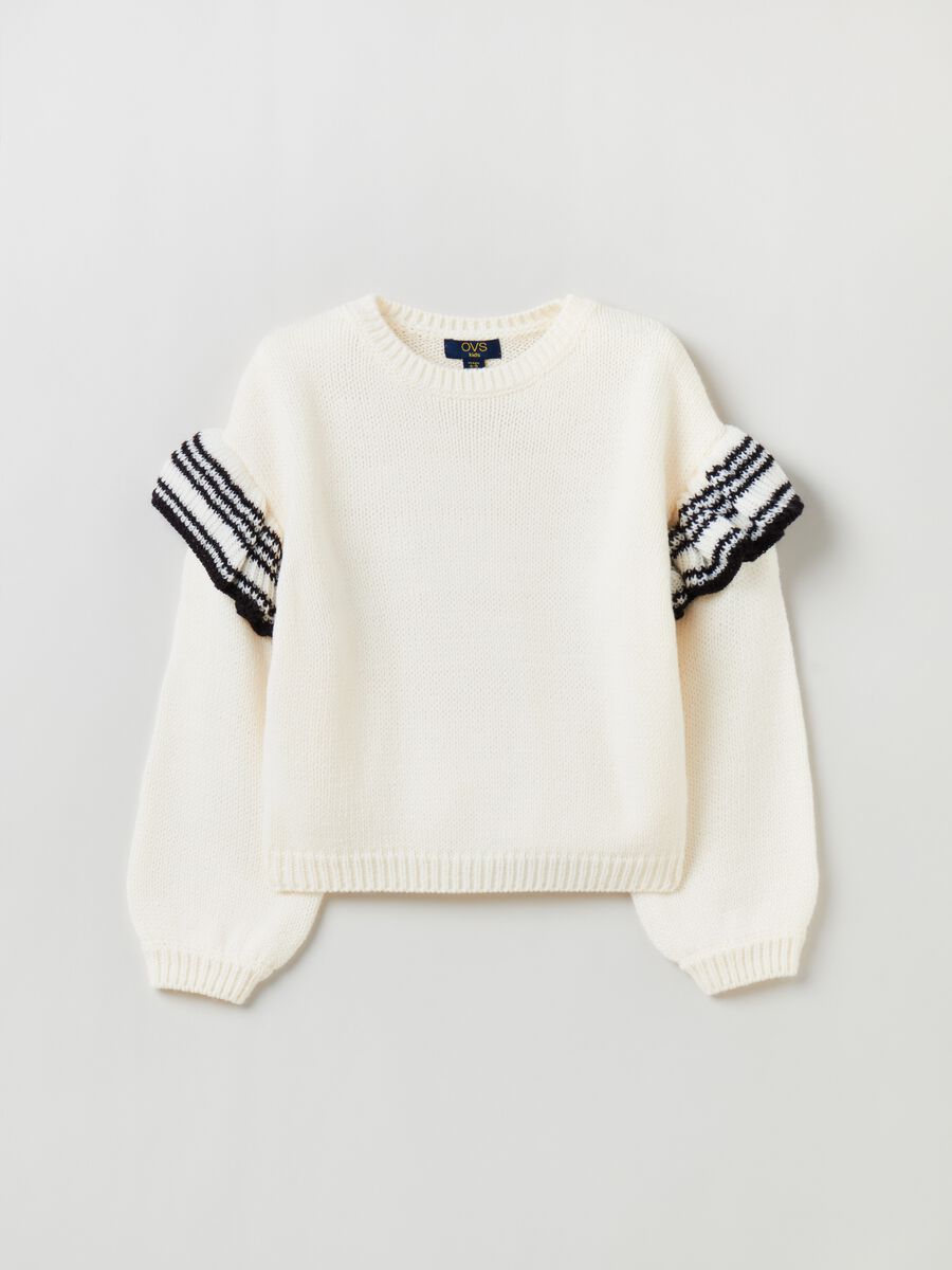 Striped knit pullover with ruffles_0