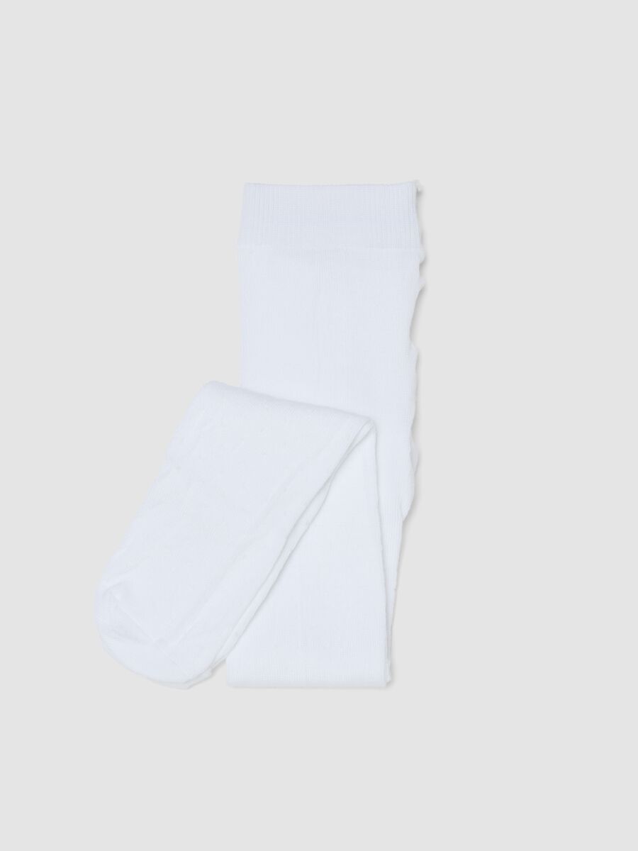 White Stretch Cotton Blend Tights for Baby Girls_0