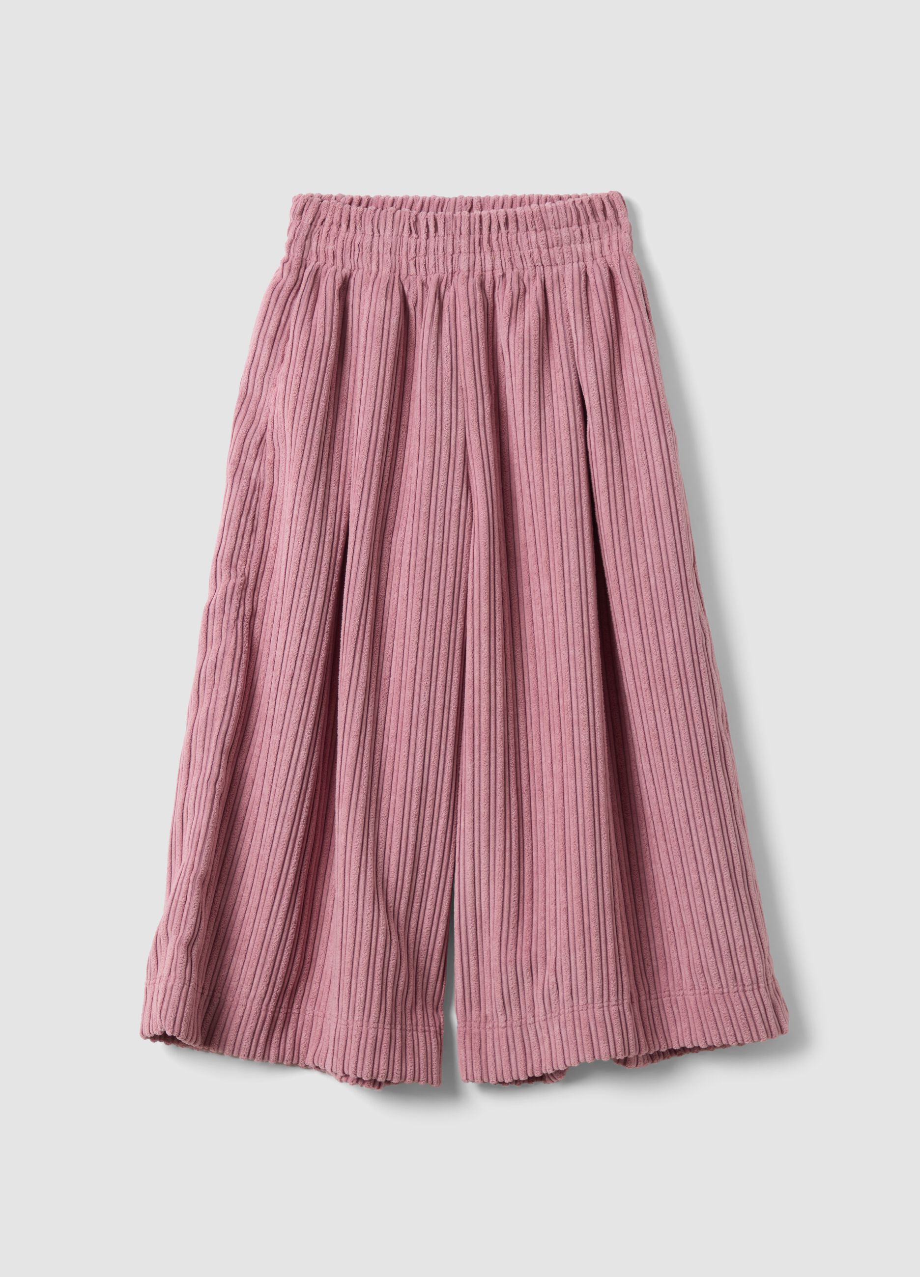 Pantaloni rosa wide leg a coste con vita elasticizzata