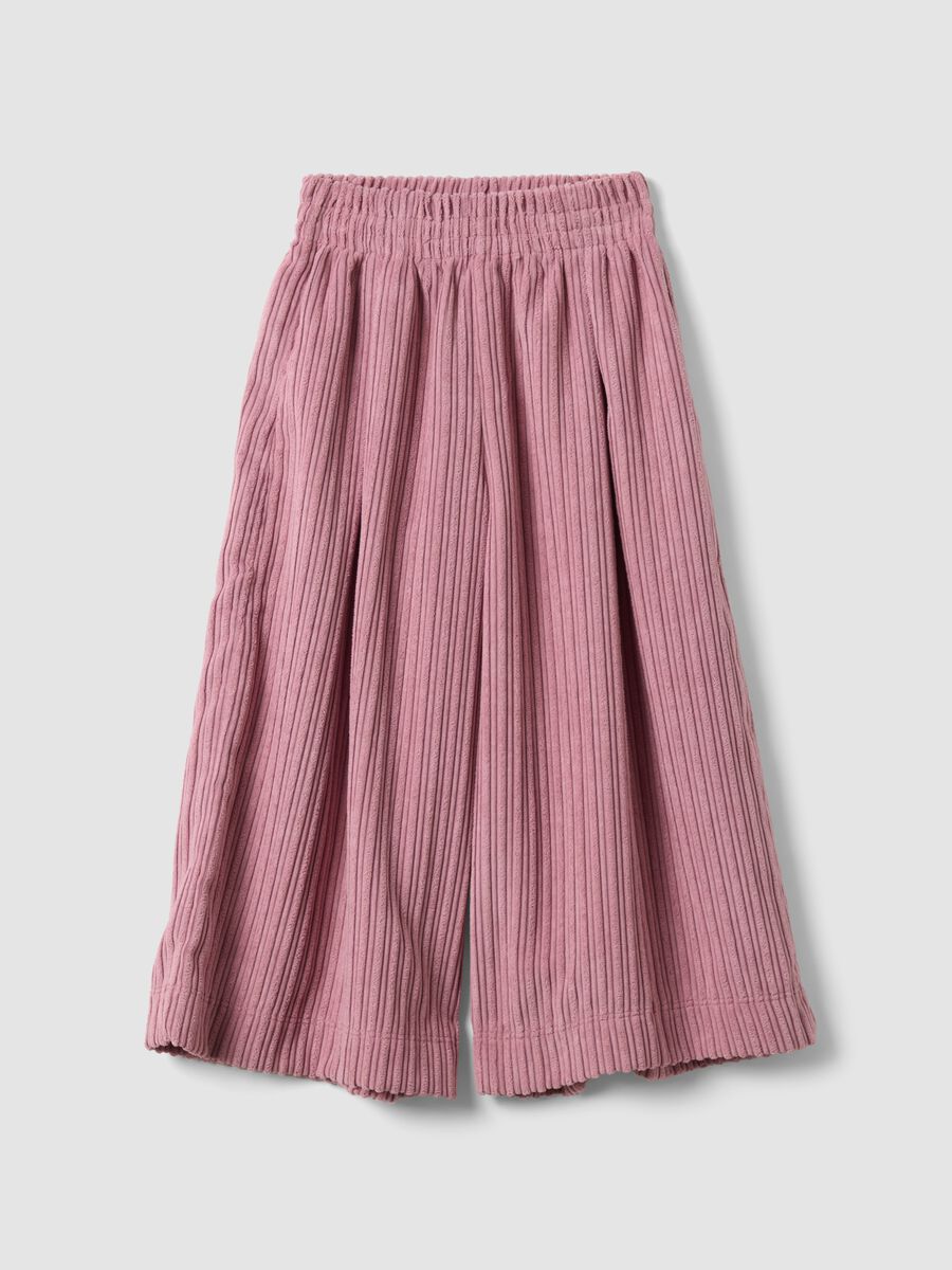 Pantaloni rosa wide leg a coste con vita elasticizzata_0