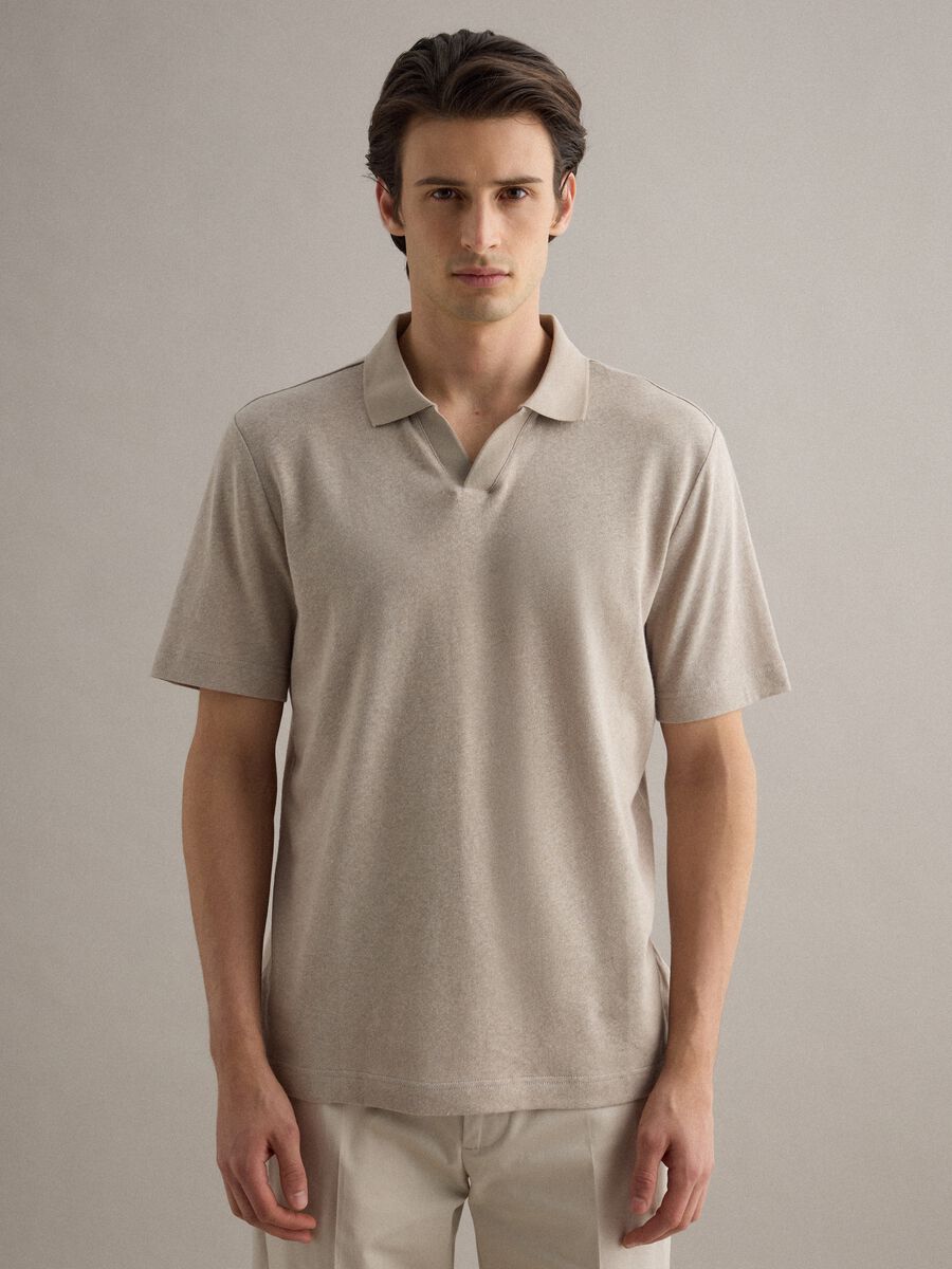 Beige linen and cotton blend polo regular fit_1