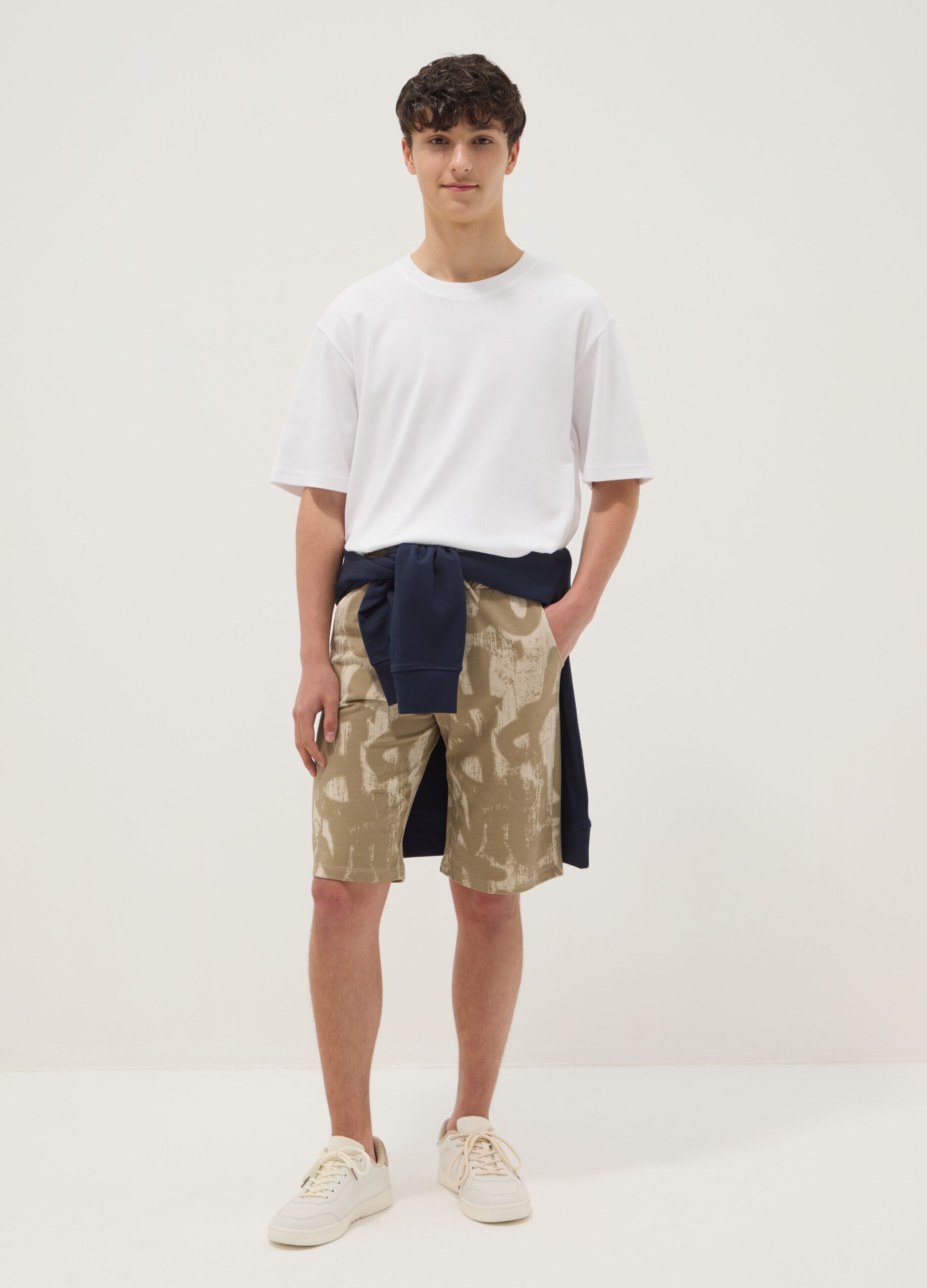 Pure Cotton Beige Printed Shorts for Boys Regular Fit