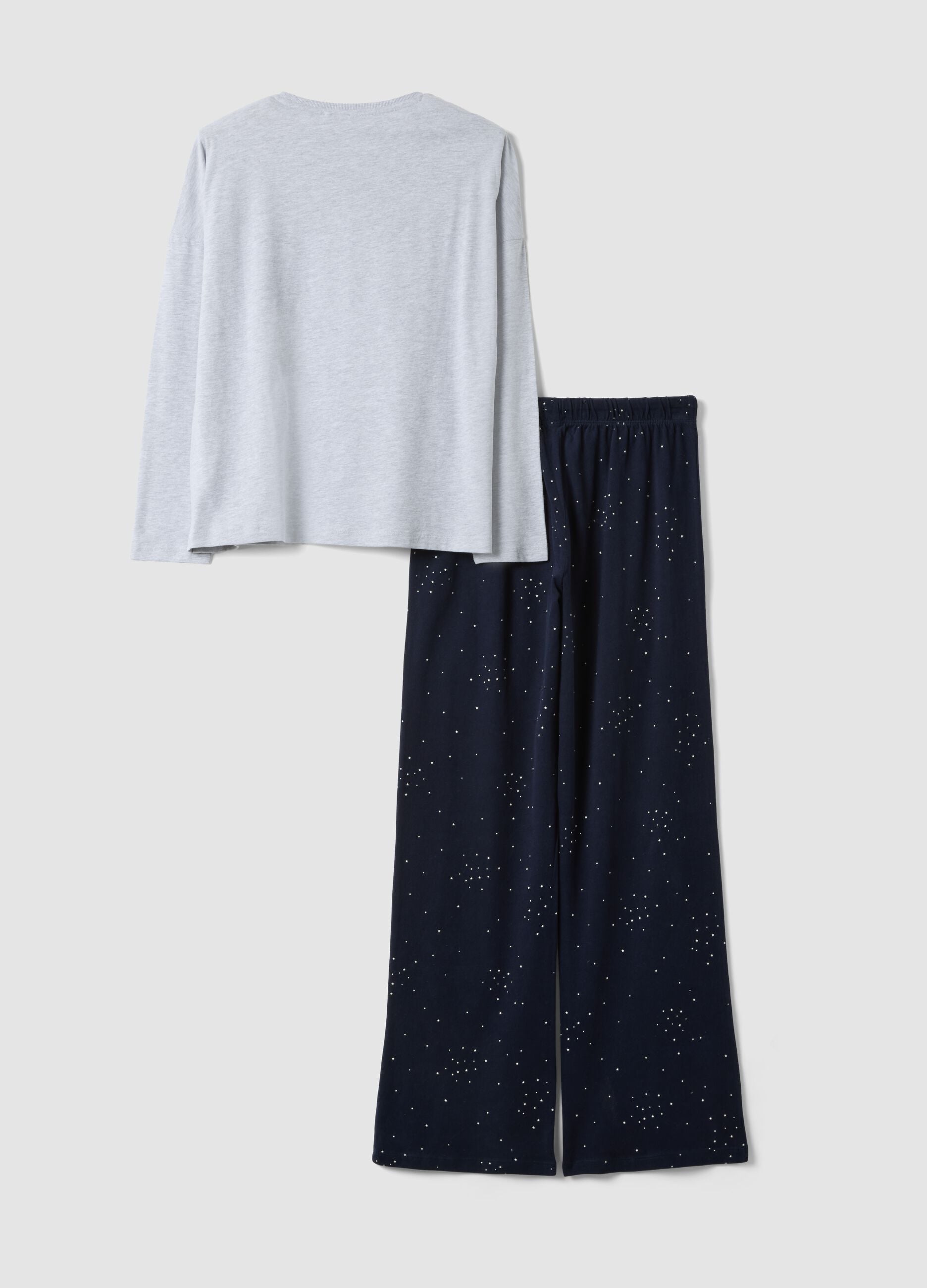 Grey organic cotton and viscose blend crew-neck pyjamas