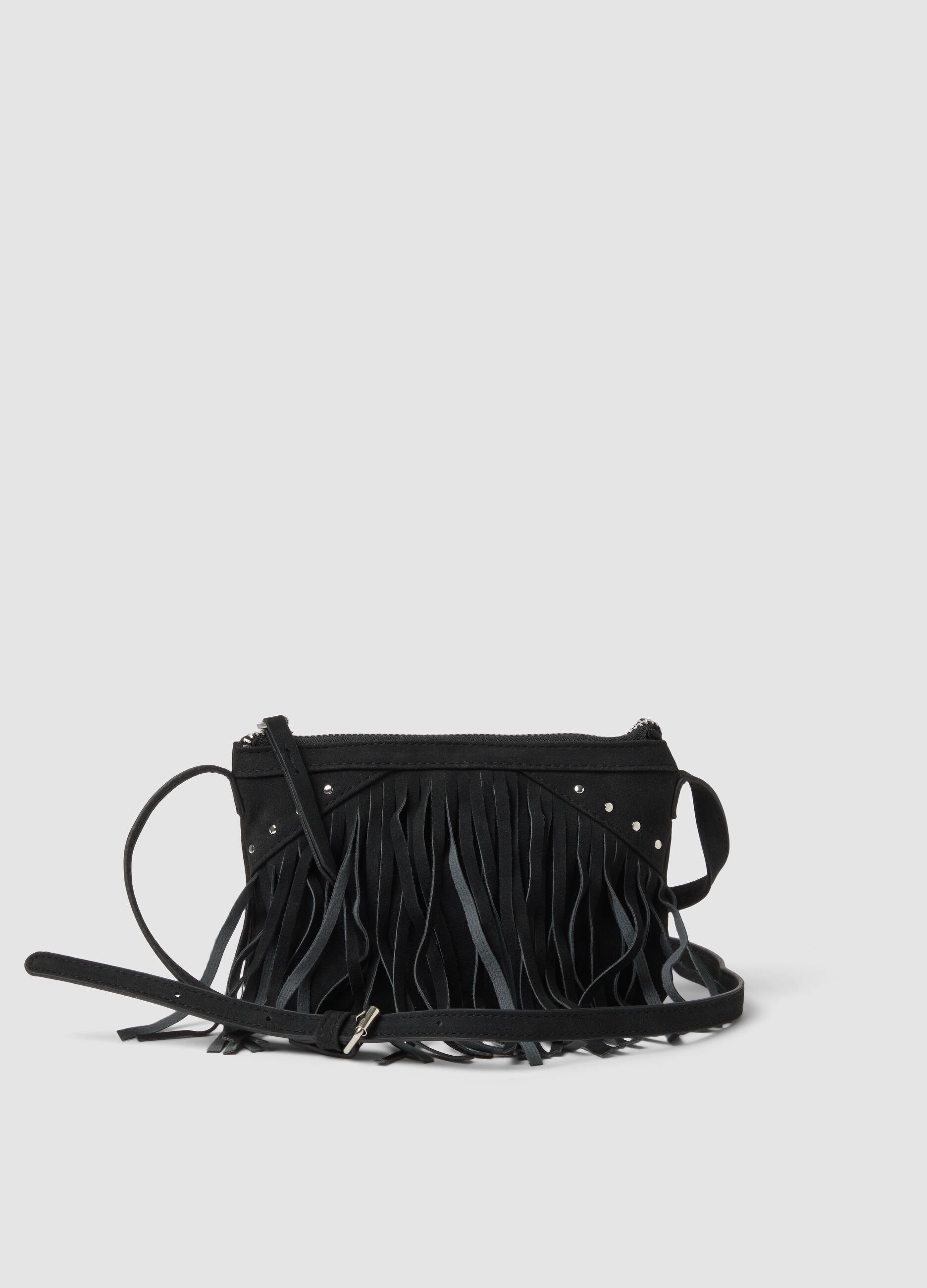 Black fringed and studded crossbody bag for girls