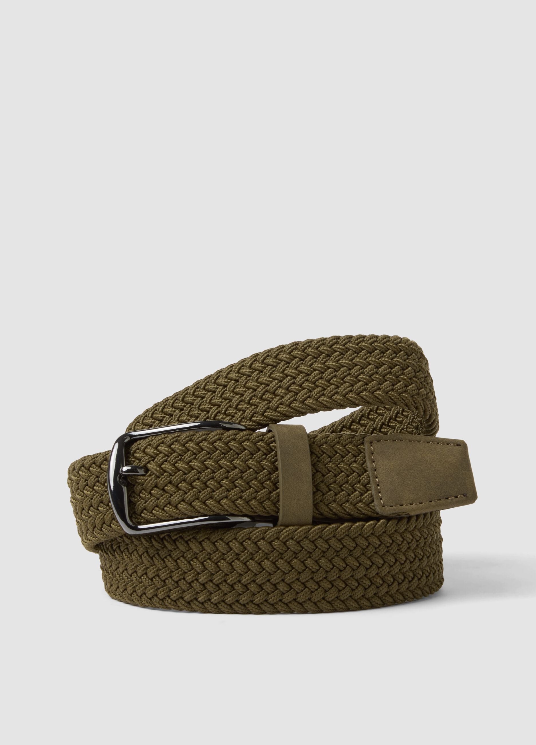 Green woven belt with metal buckle