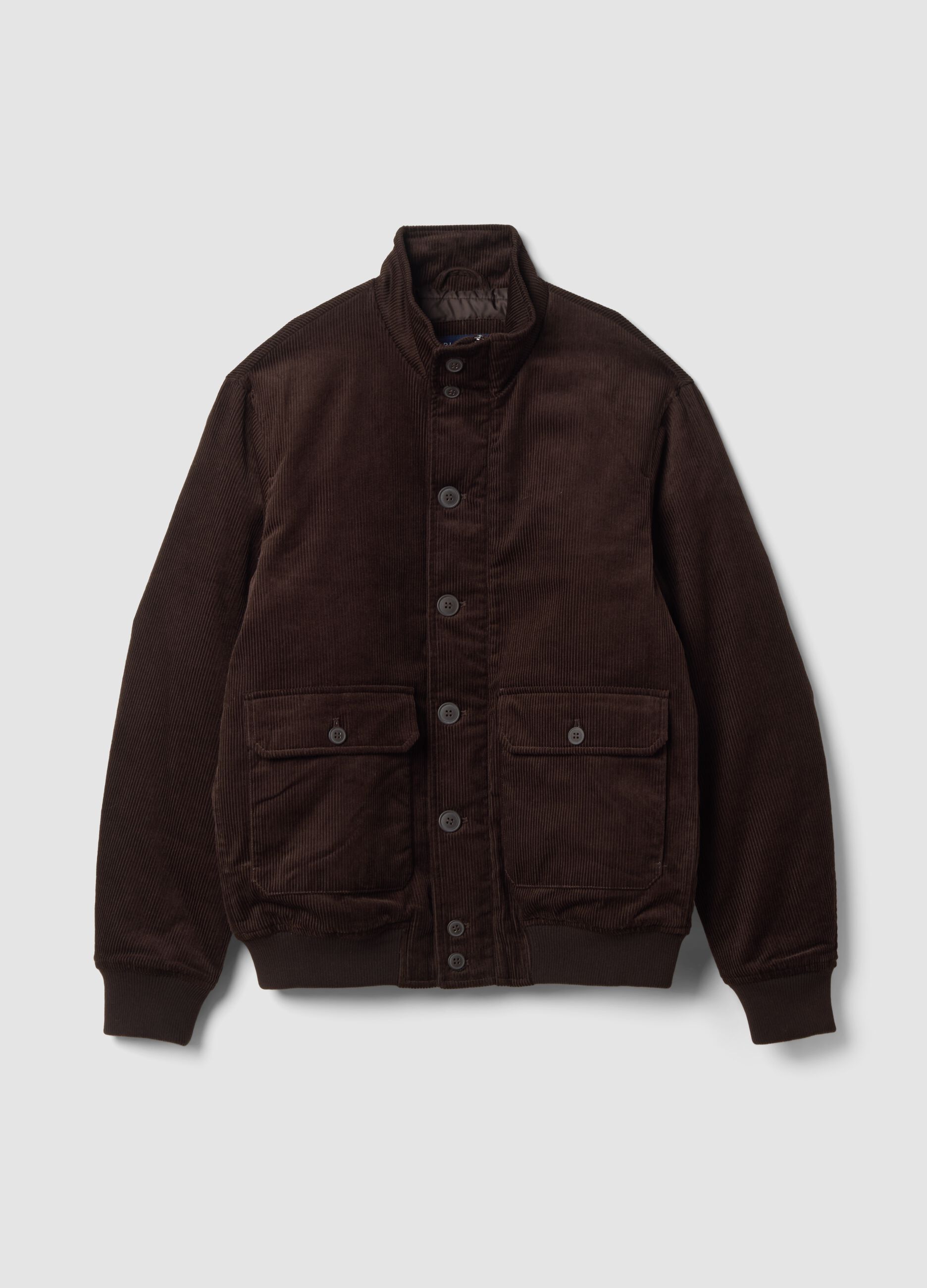 Bomber marrone in puro cotone imbottito regular fit a coste