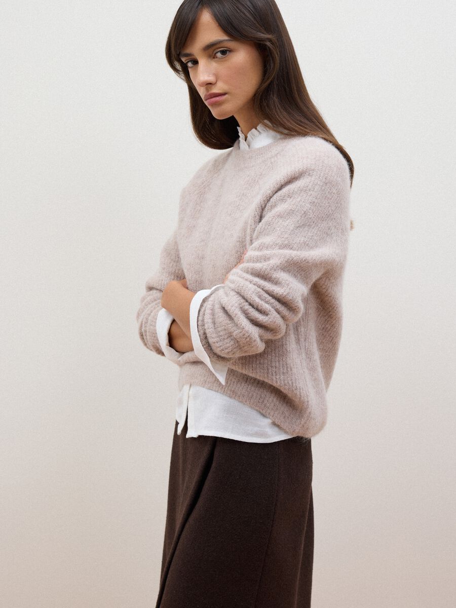 Beige alpaca and wool blend crew-neck jumper_0