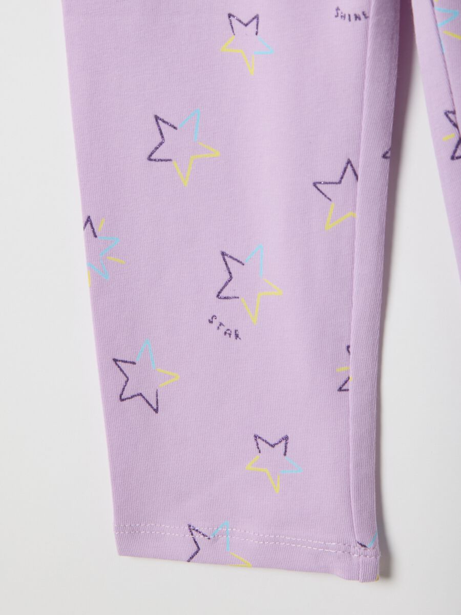 Girls' Purple Stretch Cotton Skinny Fit Leggings with Stars_3