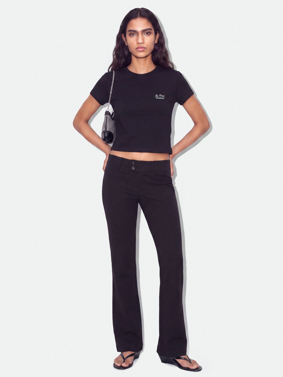 Schwarzes Crop-T-Shirt aus reiner Baumwolle mit Rundhalsausschnitt und Print_1