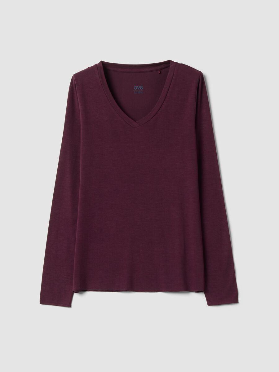 T-shirt viola in modal elasticizzato con girocollo regular fit_0