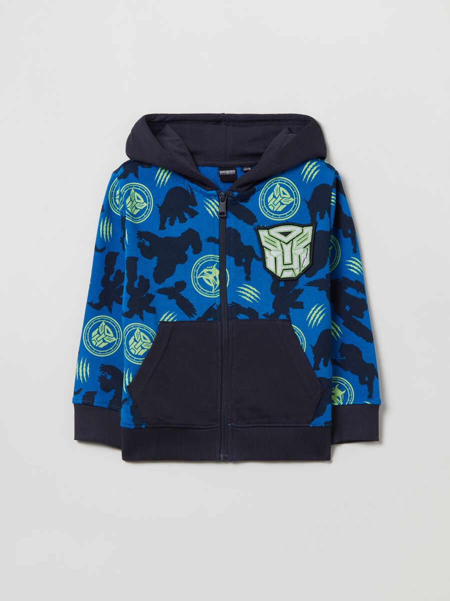 Full-zip sweatshirt with hood and Transformers print_0