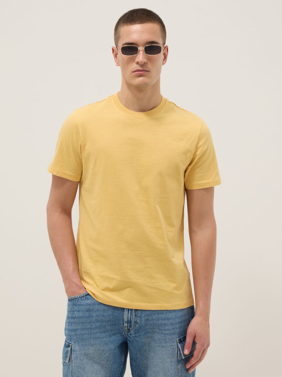 Yellow short sleeve pure cotton t-shirt regular fit_1