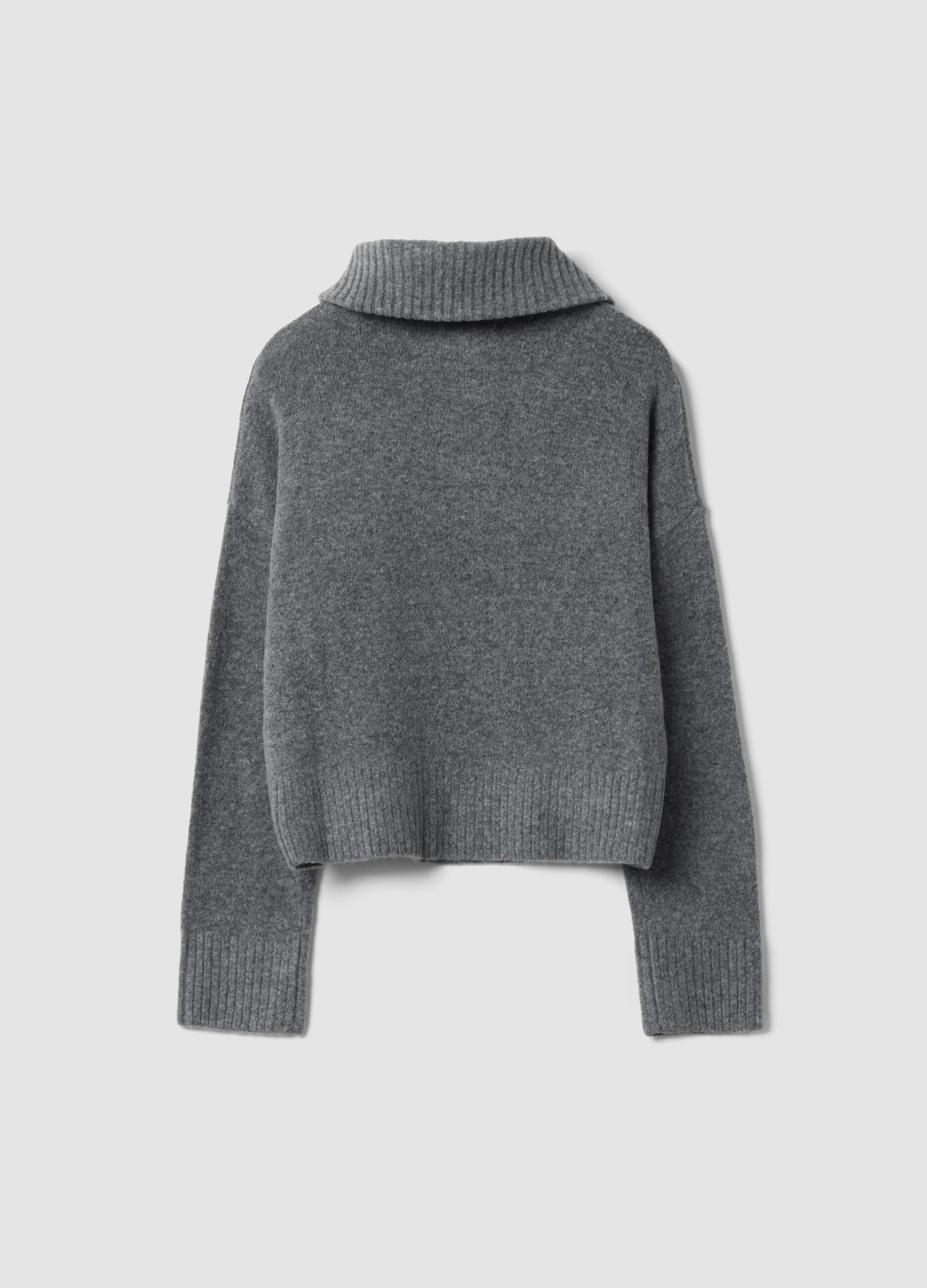 Grauer Half-Zip-Pullover aus elastischer Wolle