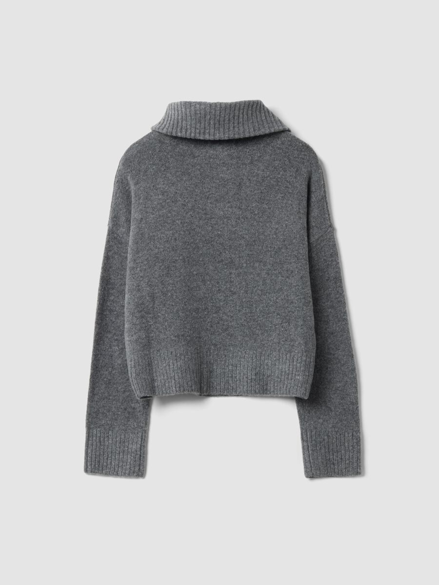 Grauer Half-Zip-Pullover aus elastischer Wolle_2