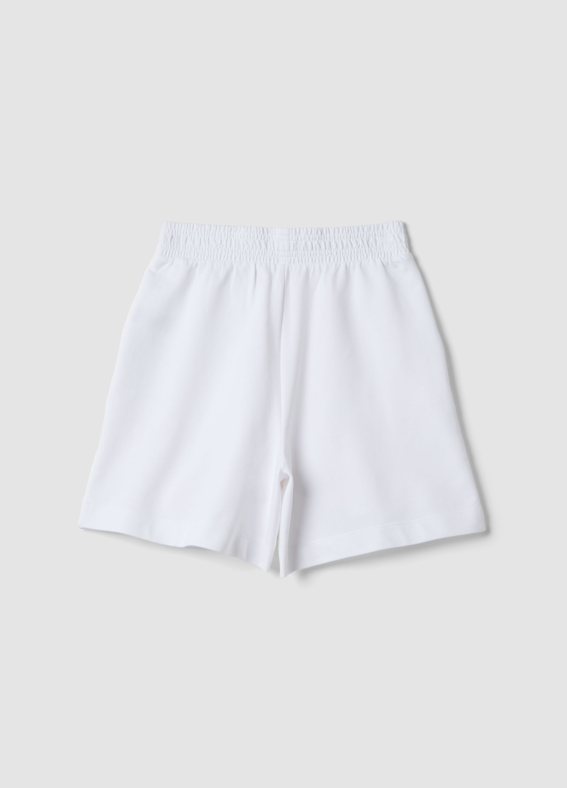 White pure cotton shorts with elasticated waistband
