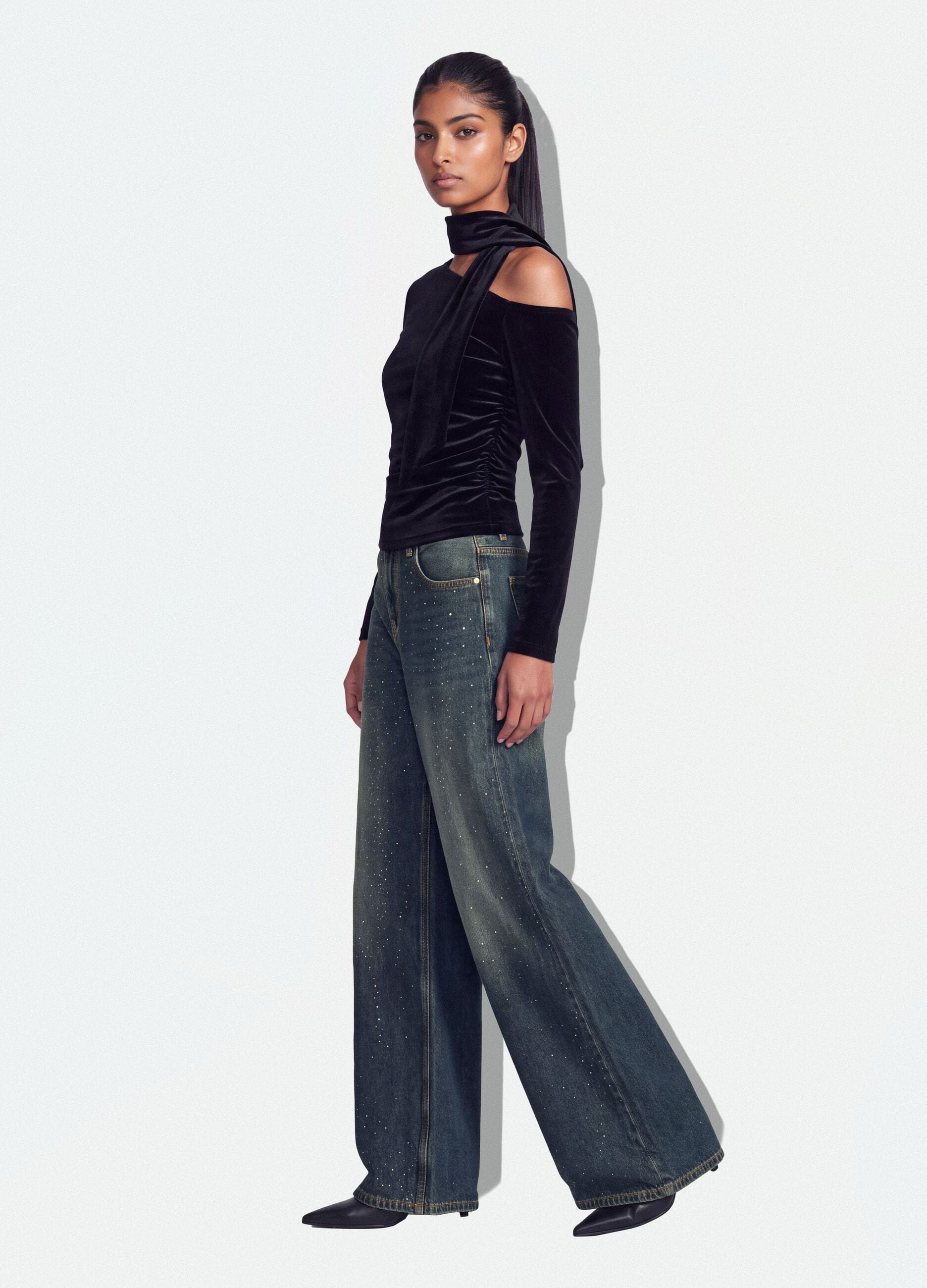 Jeans denim blu super wide leg in puro cotone