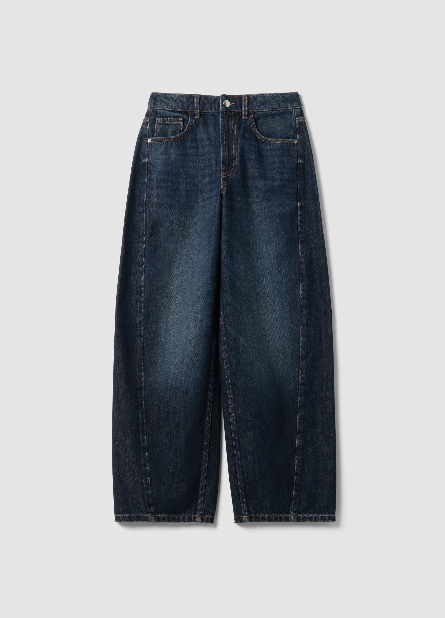 Blaue Balloon-Fit-Jeans aus reiner Baumwolle