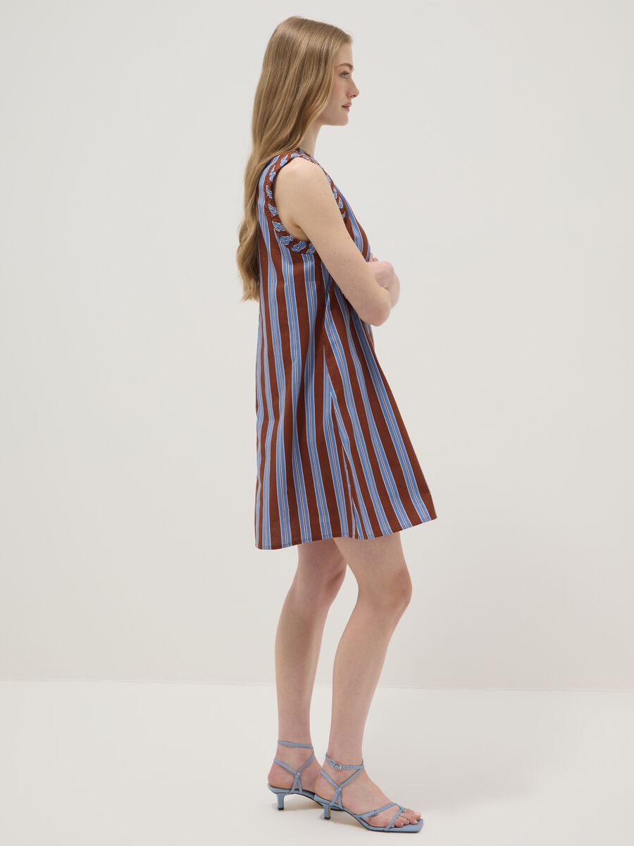 Multicolour striped pure cotton mini dress with V-neck, regular fit_1