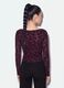 Violettes Stretch-T-Shirt mit beflocktem Blumenmotiv_3