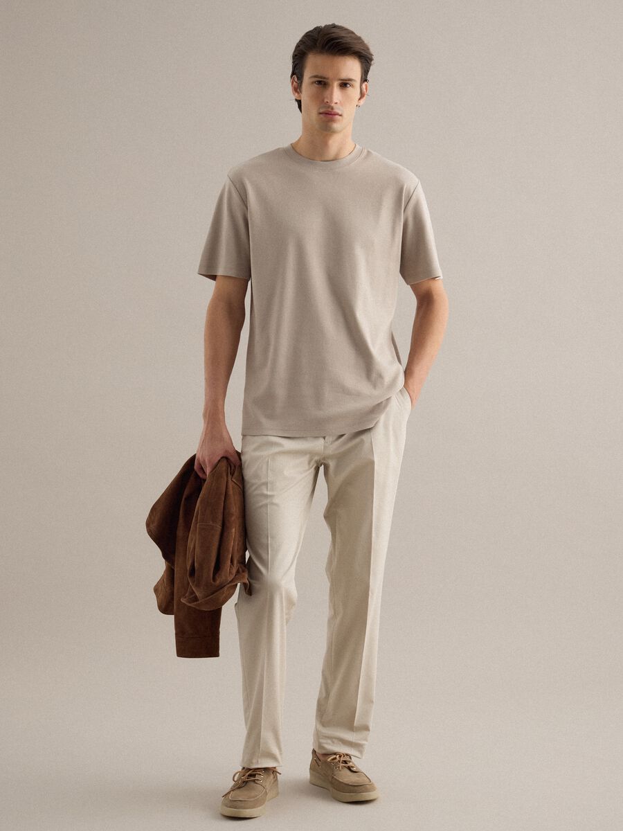 Beige Pure Cotton Crew Neck T-Shirt Regular Fit_2