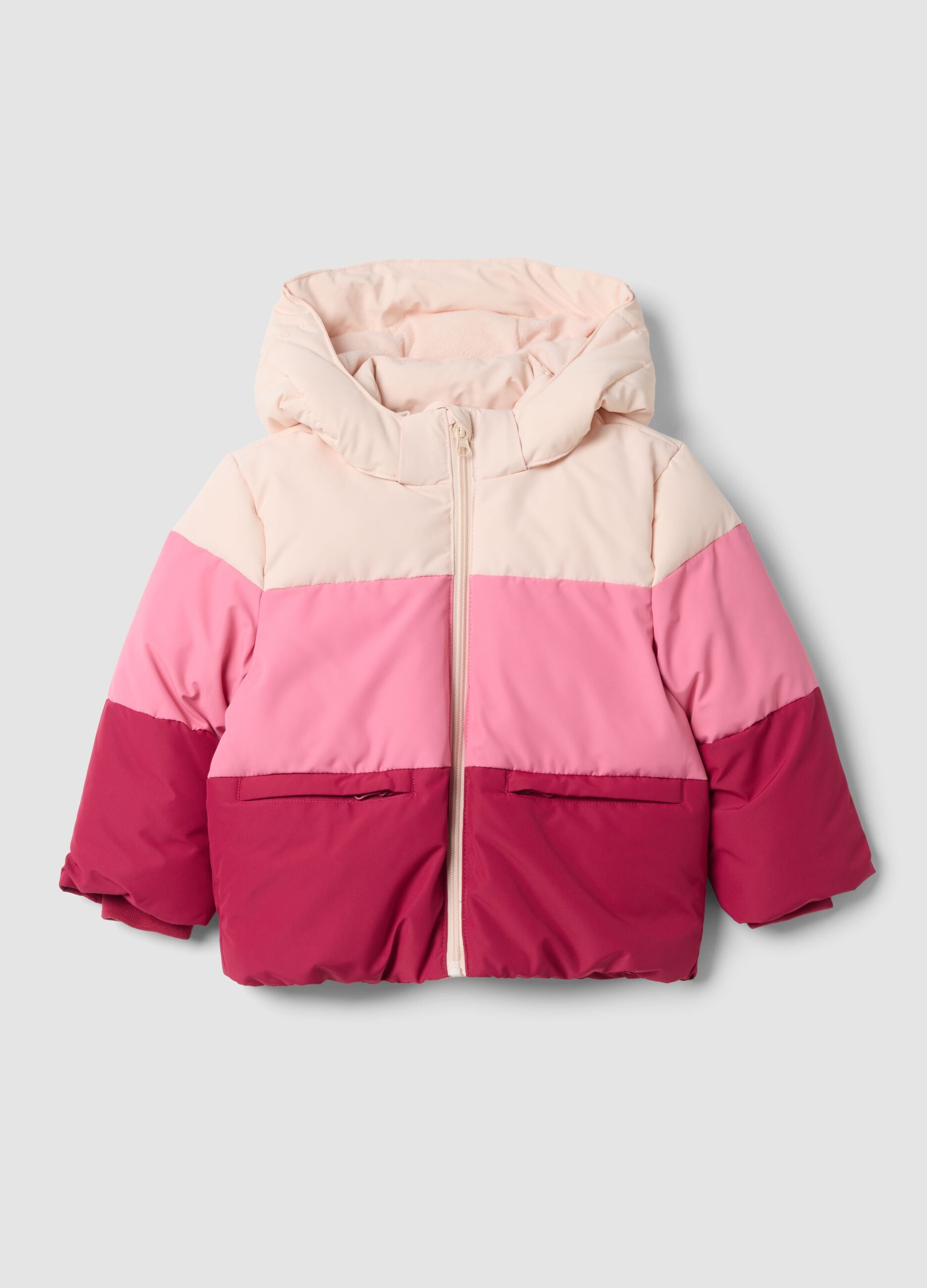 Colour-block padded puffer jacket with removable hood
