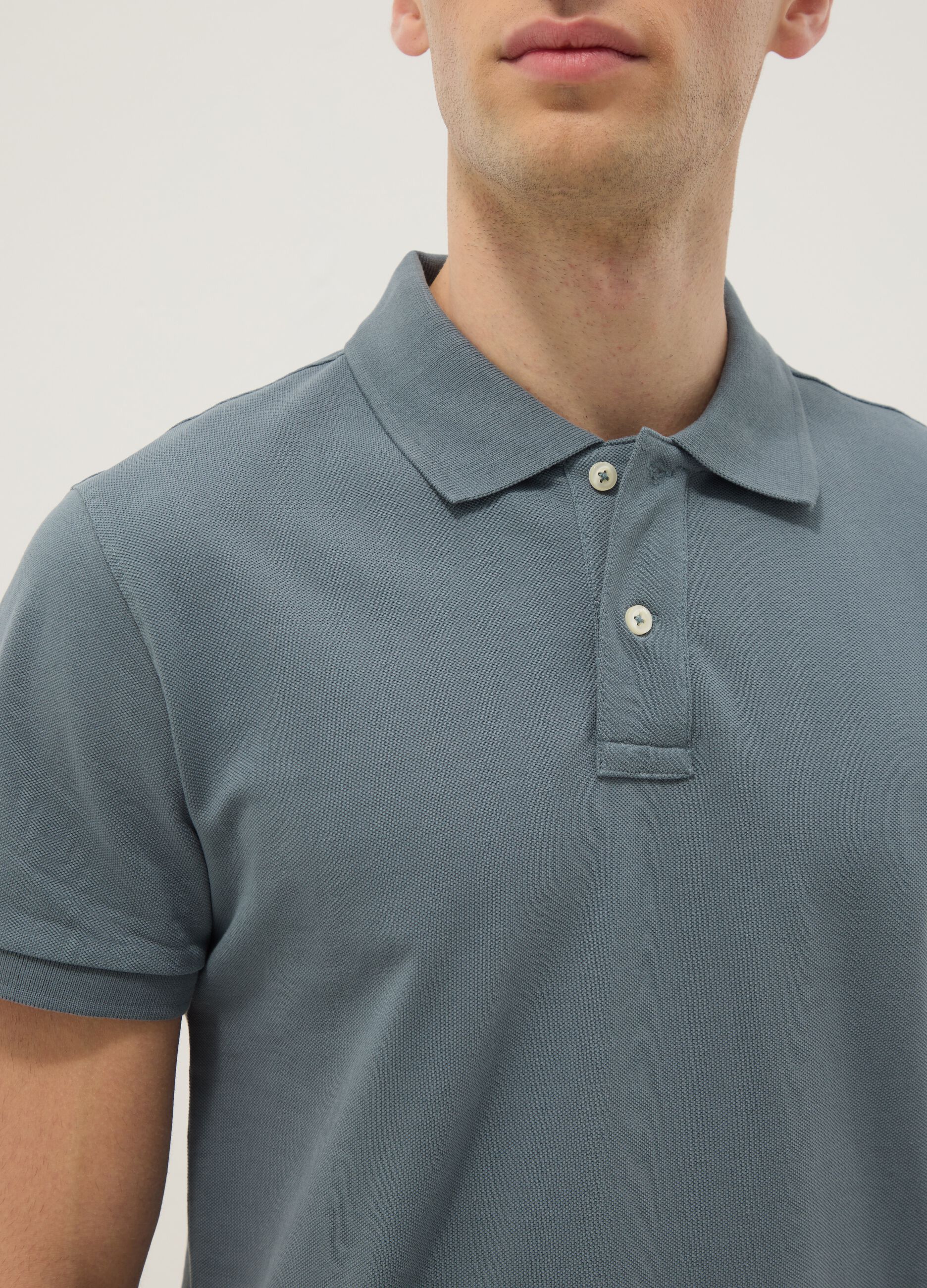 Slim Fit graues Polo aus reiner Baumwolle