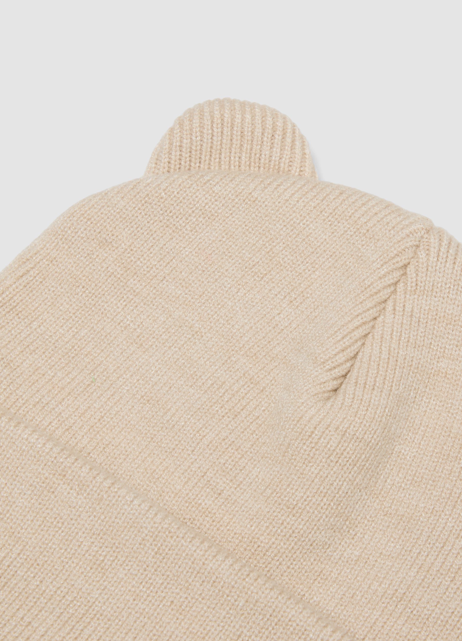 Beige knitted viscose-blend hat with ears