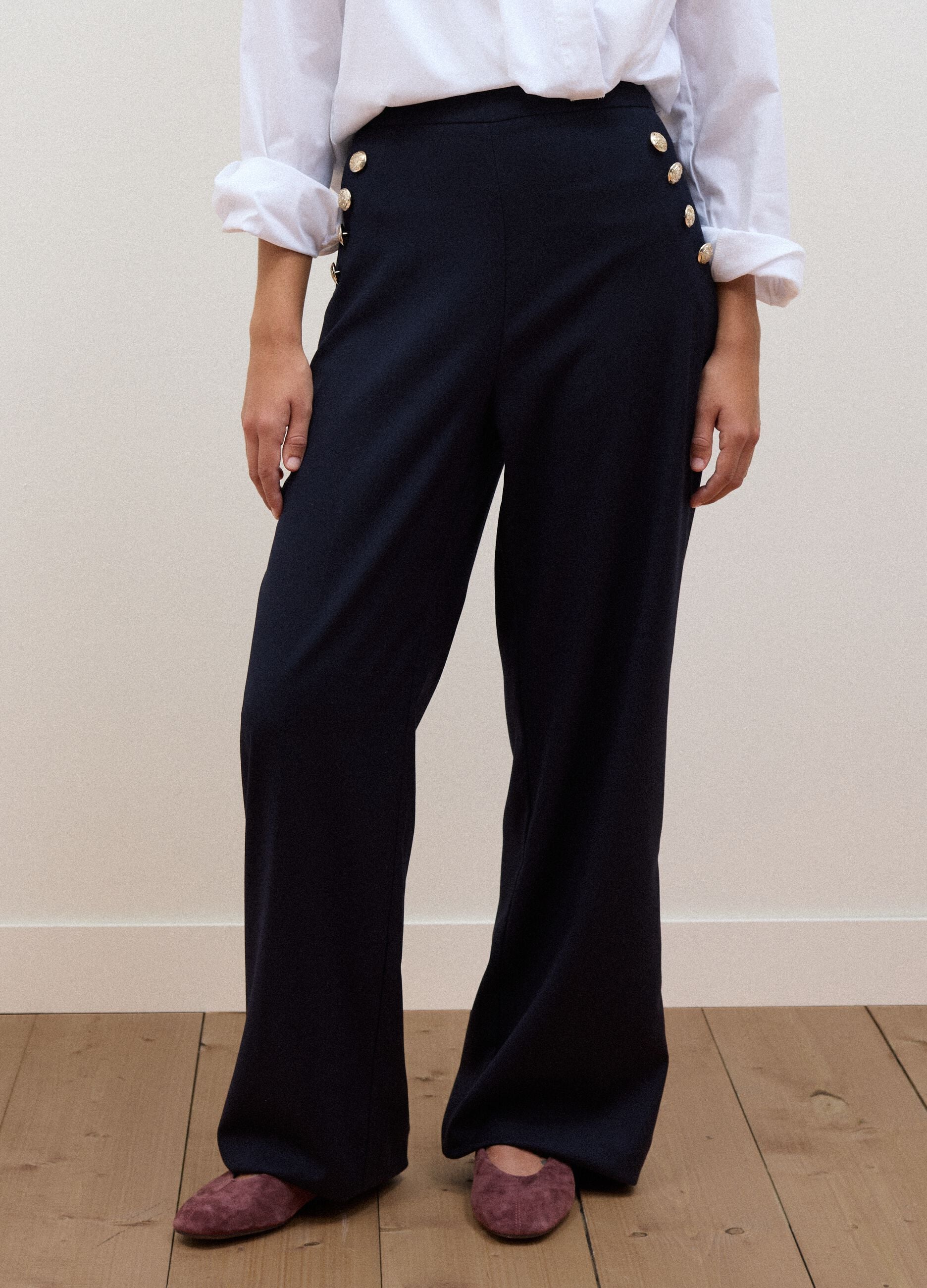 Blue stretch viscose straight-fit trousers