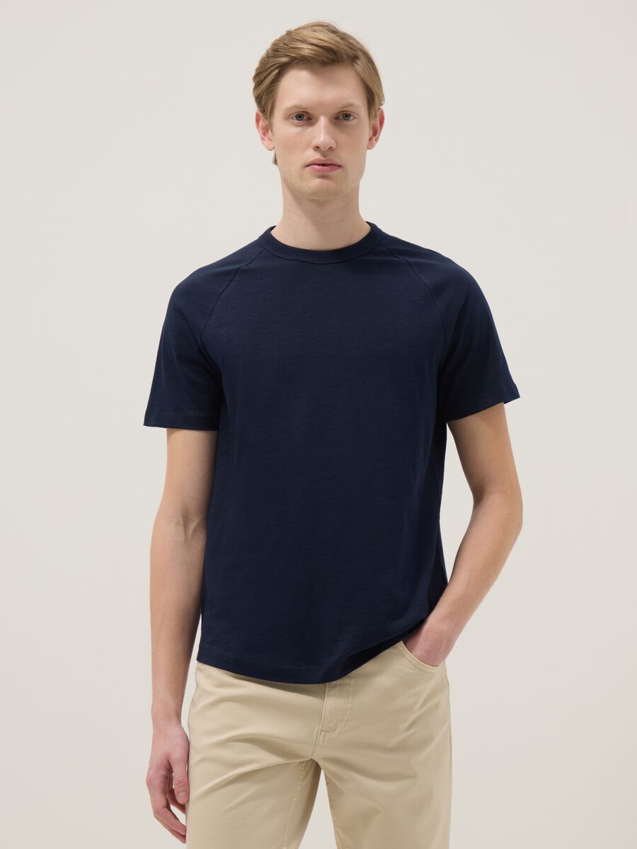 Regular fit blue pure cotton T-shirt_0