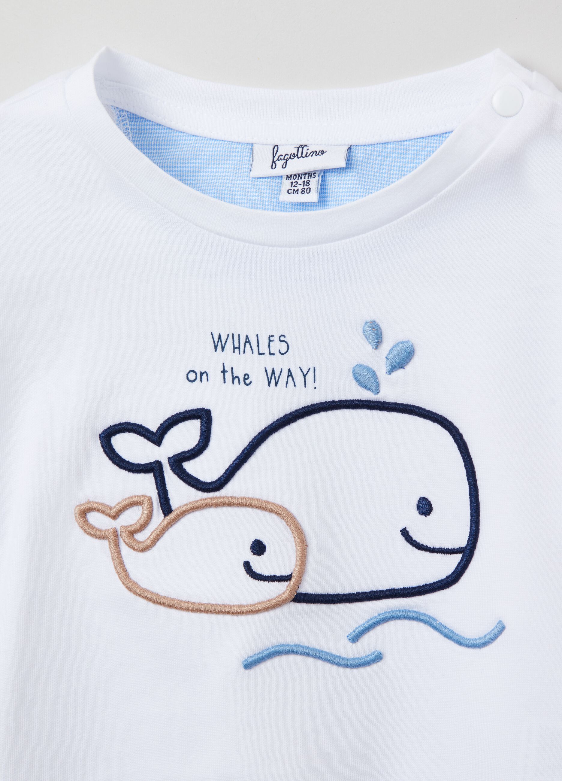 Camiseta de manga larga con bordado ballenas