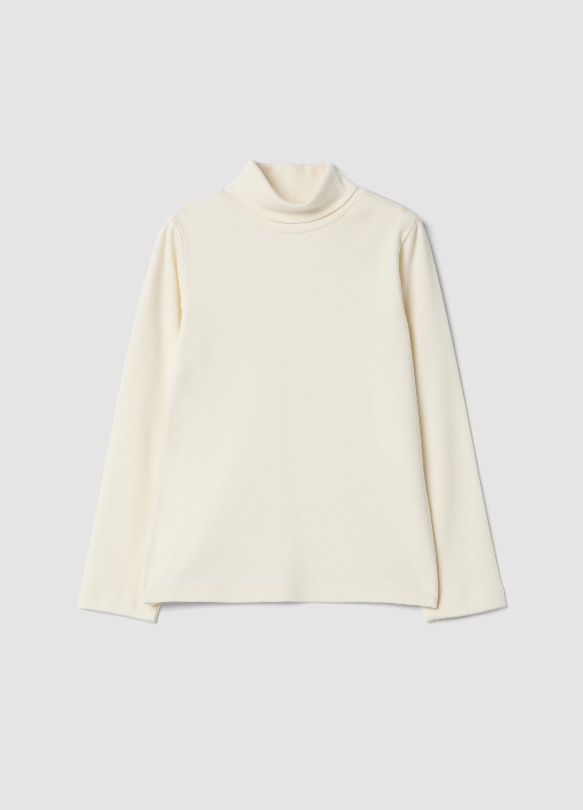 T-shirt bianca a dolcevita in puro cotone organico