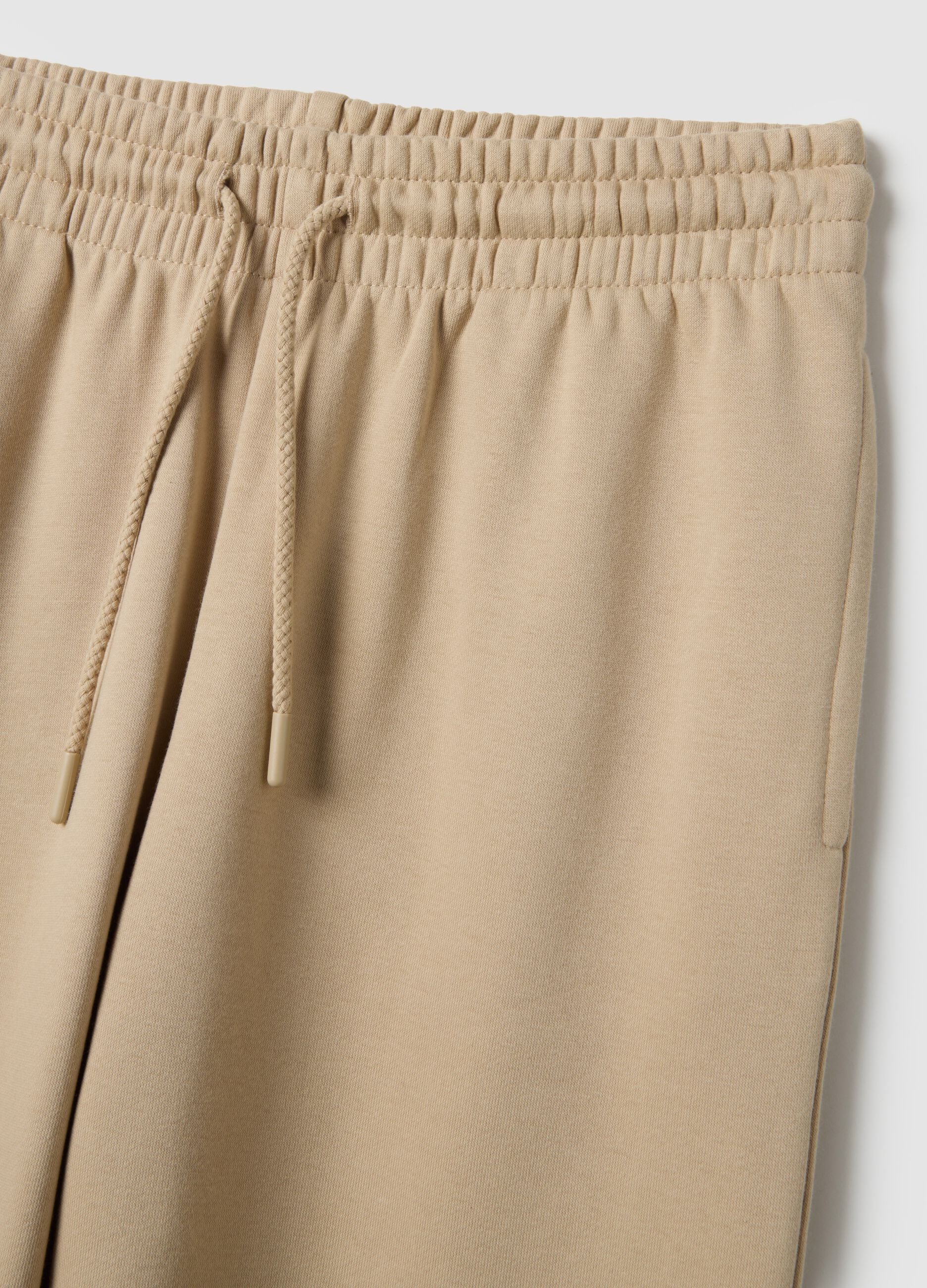 Beige cotton blend regular fit jogger trousers